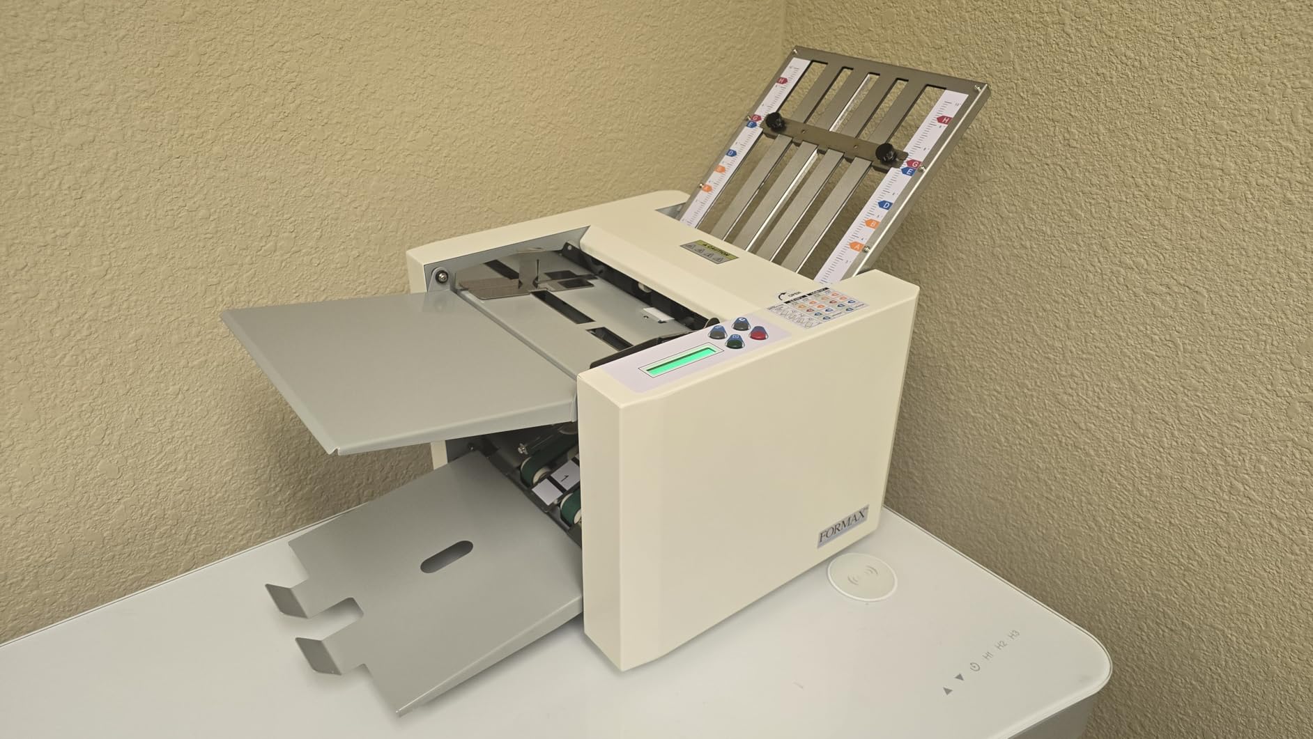 Formax FD 300 Desktop Document Folder, LCD Control Panel, 3 Digit Counter, Folds 7400 Sheets per Hour, 4 Fold Types, Output Conveyor customer photo 1