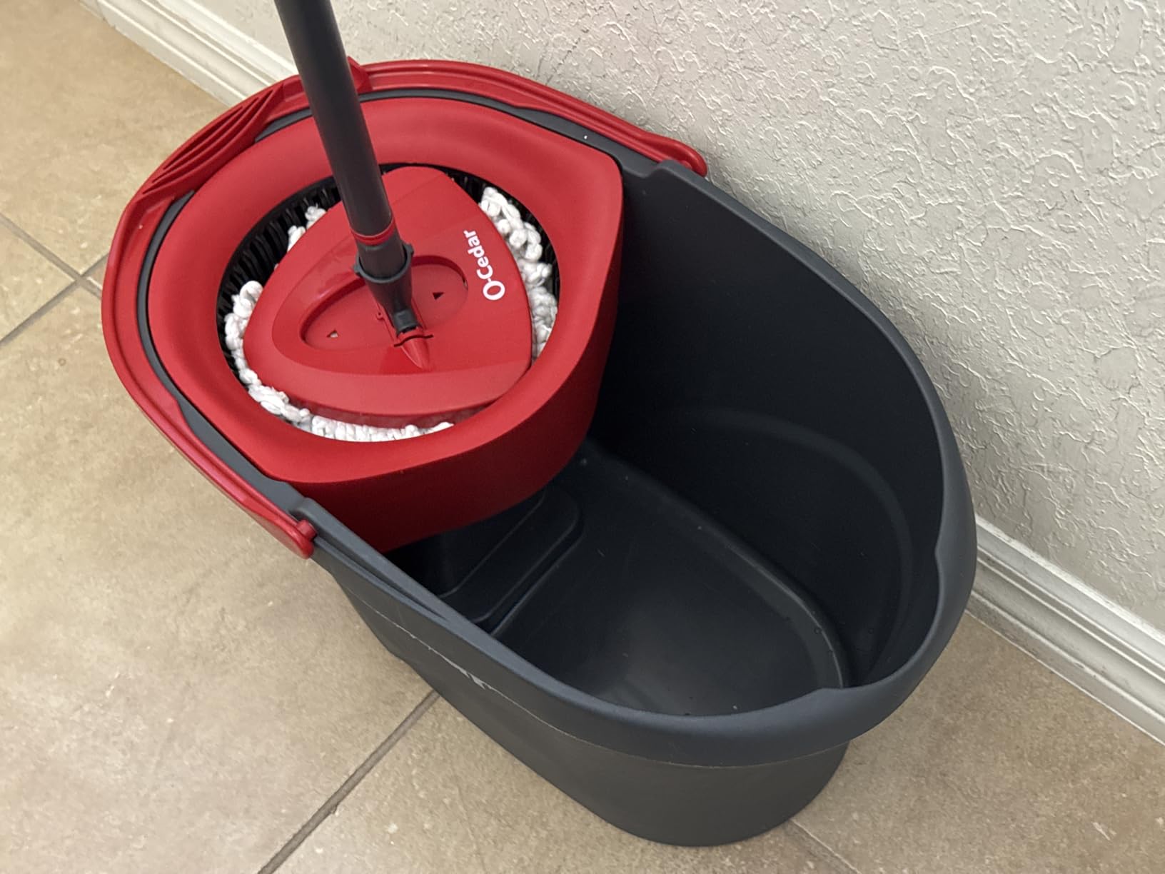 O-Cedar EasyWring Microfiber Spin Mop, Bucket Floor Cleaning System, Red, Gray, Standard customer photo 1