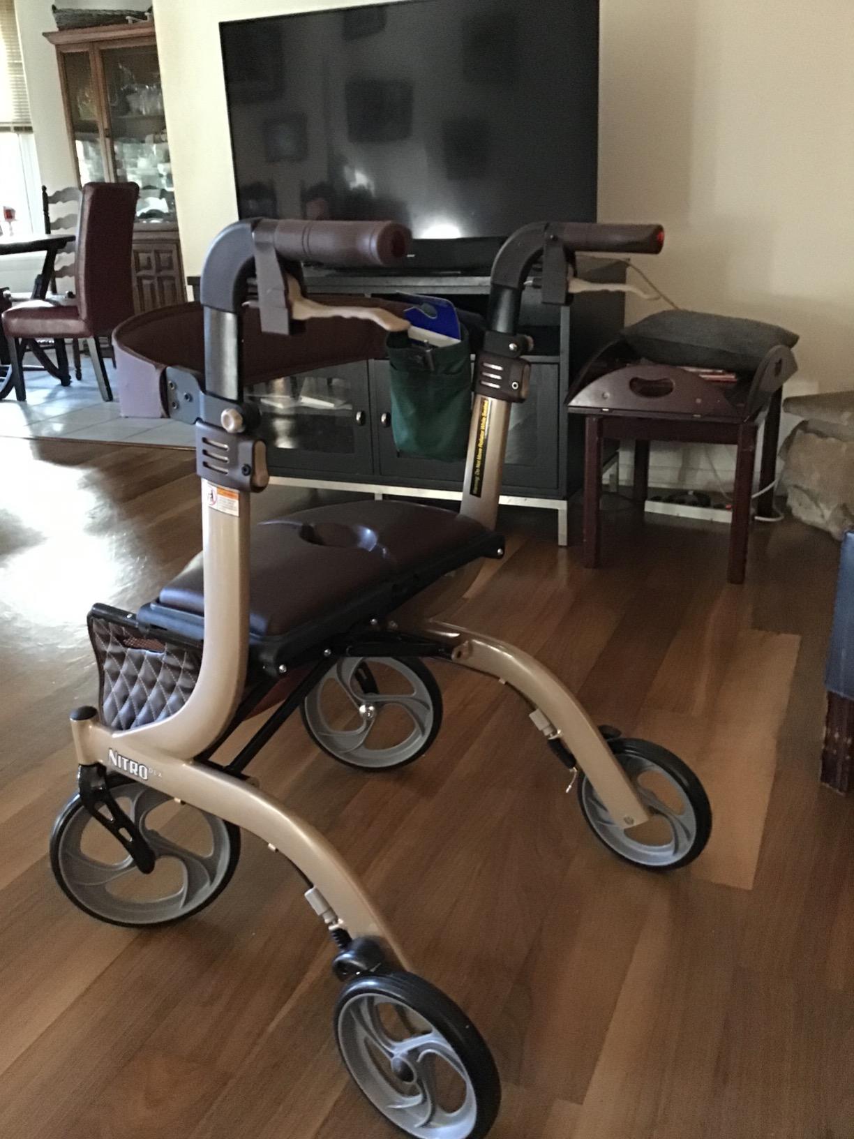 Drive Medical Nitro DLX Foldable Rollator Walker for Seniors & Adults - Hand Activated Brakes - Padded Seat - Storage Bag - 10 Inch Front Wheels - Folding Mobility Aid - Champagne customer photo 1