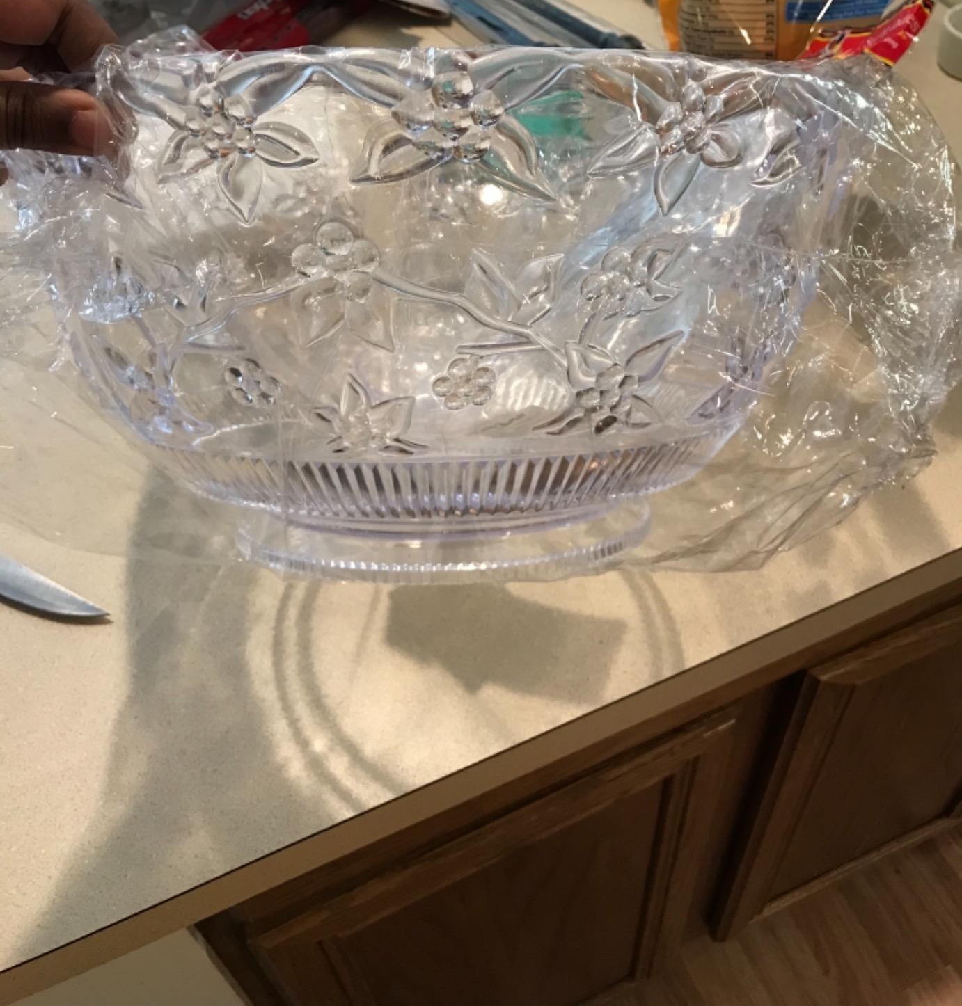 Party Essentials Hard Plastic 12-Quart Embossed Punch Bowl, Clear customer photo 1