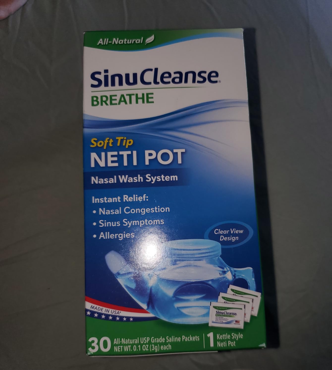 SinuCleanse Soft Tip Micro-Filtered Nasal Wash System, Relieves Nasal Congestion Due to Cold & Flu, Dry Air, Allergies, 30 All-Natural Saline Packets, Made in USA customer photo 2