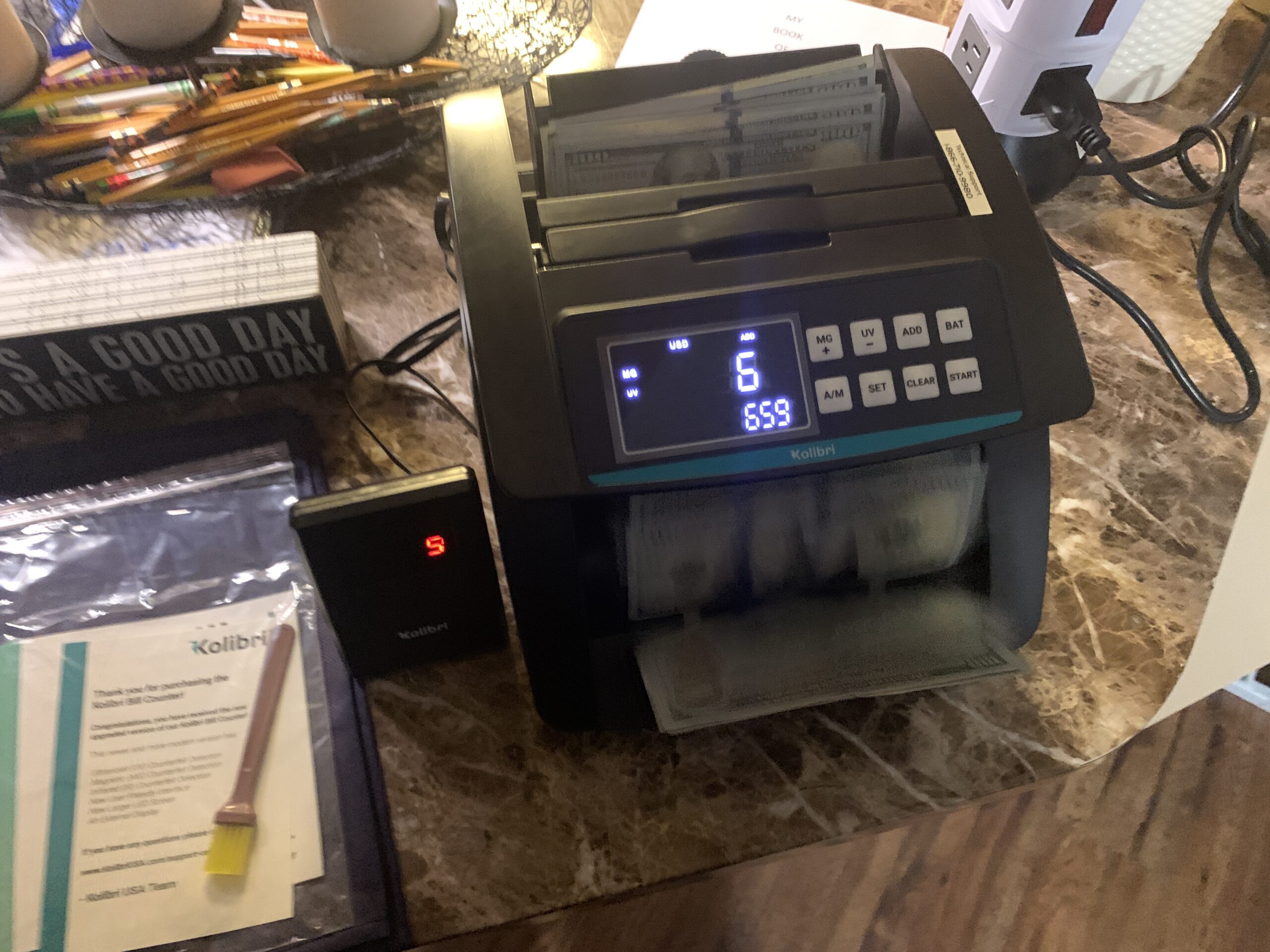 KOLIBRI Money Counter Machine, Advanced Fake Detection & LCD Display, 1,500 Bills per Minute Single-Denomination Cash Counter, Bill Counter Machine customer photo 1