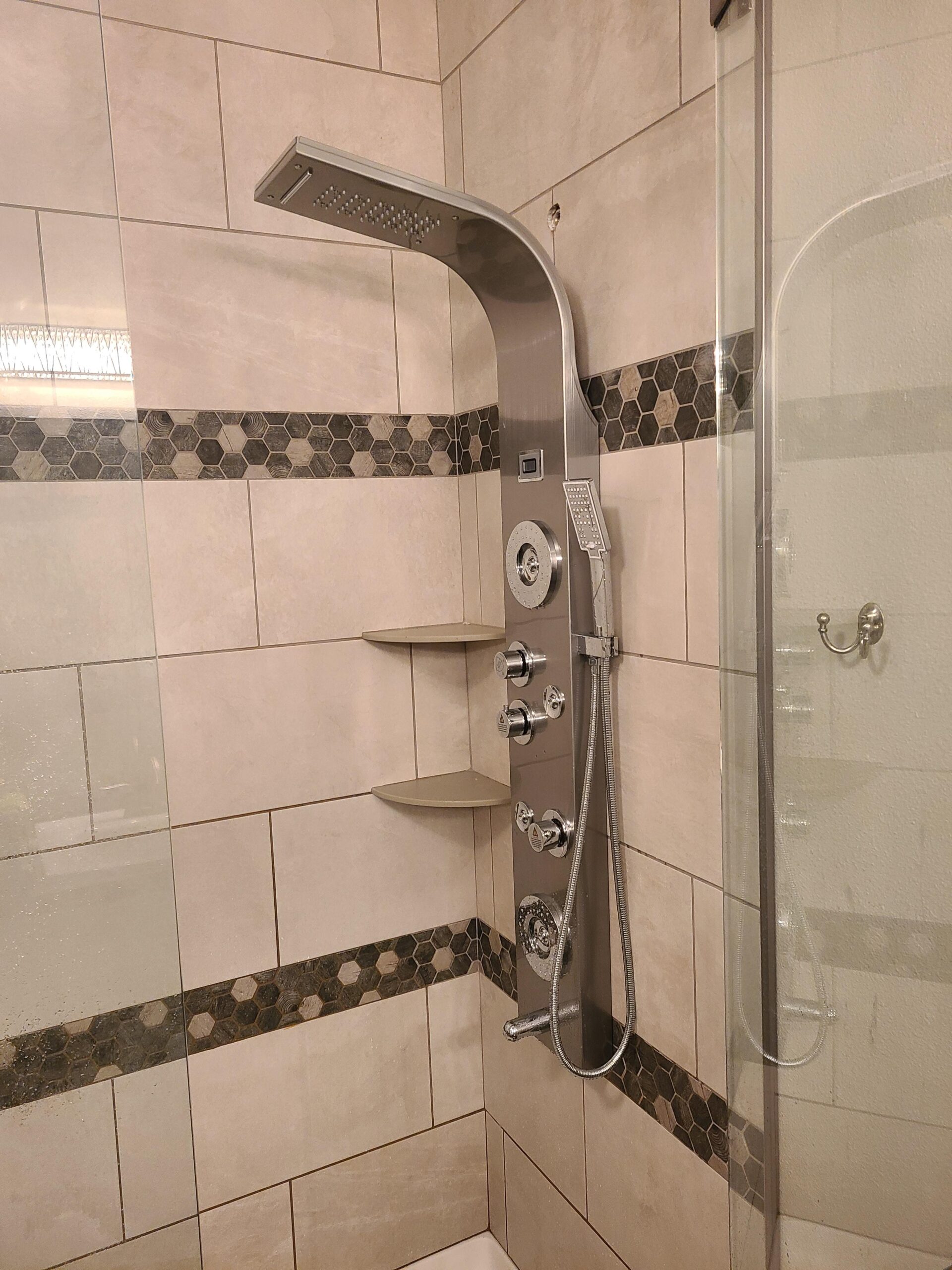 ELLO&ALLO Stainless Steel Shower Panel Tower System, LED Rainfall Waterfall Shower Head 6-Function Faucet Rain Massage System with Body Jets, Brushed Nickel customer photo 1