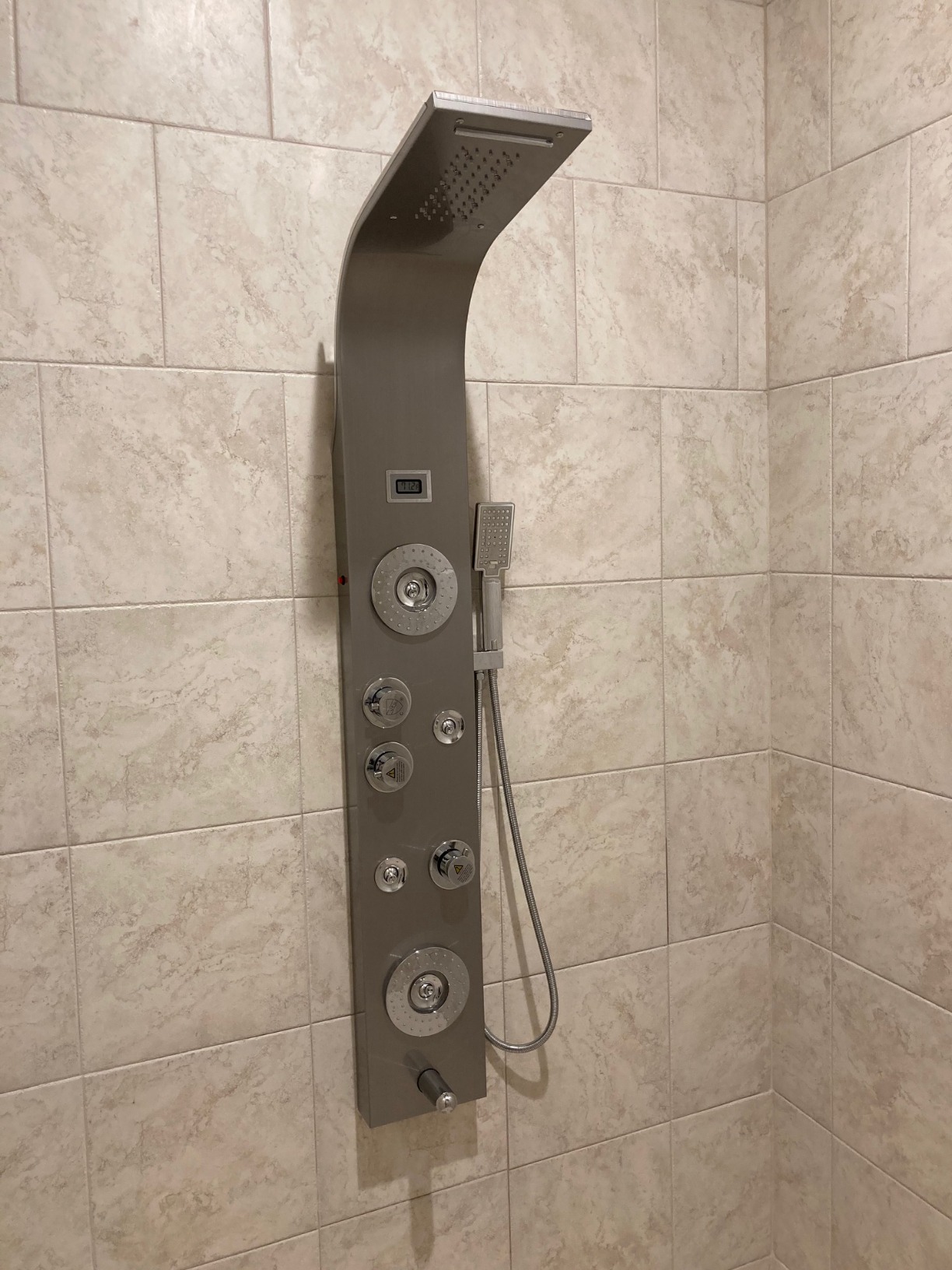 ELLO&ALLO Stainless Steel Shower Panel Tower System, LED Rainfall Waterfall Shower Head 6-Function Faucet Rain Massage System with Body Jets, Brushed Nickel customer photo 2