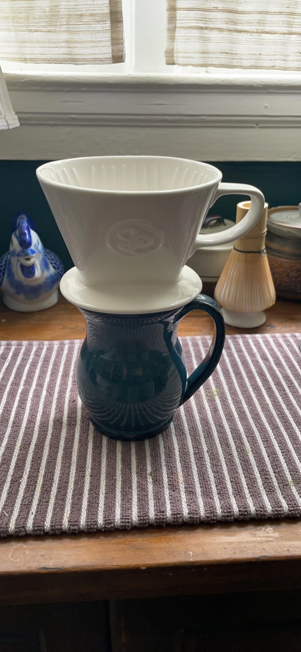 Simply Charmed Ceramic Pour Over Coffee Maker with 40 Count Melitta Filters - Elegant Single Serve Coffee Dripper for Rich Brewed Pour Over Coffee - Base Measures 4