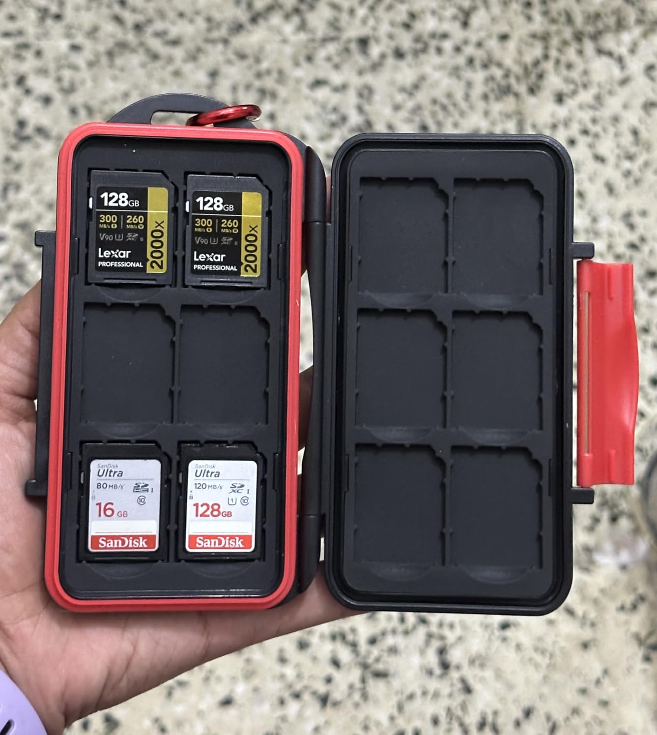 Kiorafoto Professional IPX5 Water-Resistant Anti-Shock Holder Storage SD SDHC SDXC TF MSD Memory Card Case Protector with Carabiner for 12 SD Cards & 12 Micro SD Cards customer photo 1