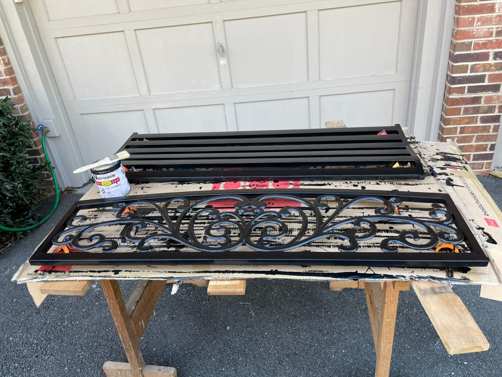 Best Choice Products Outdoor Bench Steel Garden Patio Porch Furniture for Lawn, Park, Deck w/Floral Design Backrest, Slatted Seat - Black customer photo 1