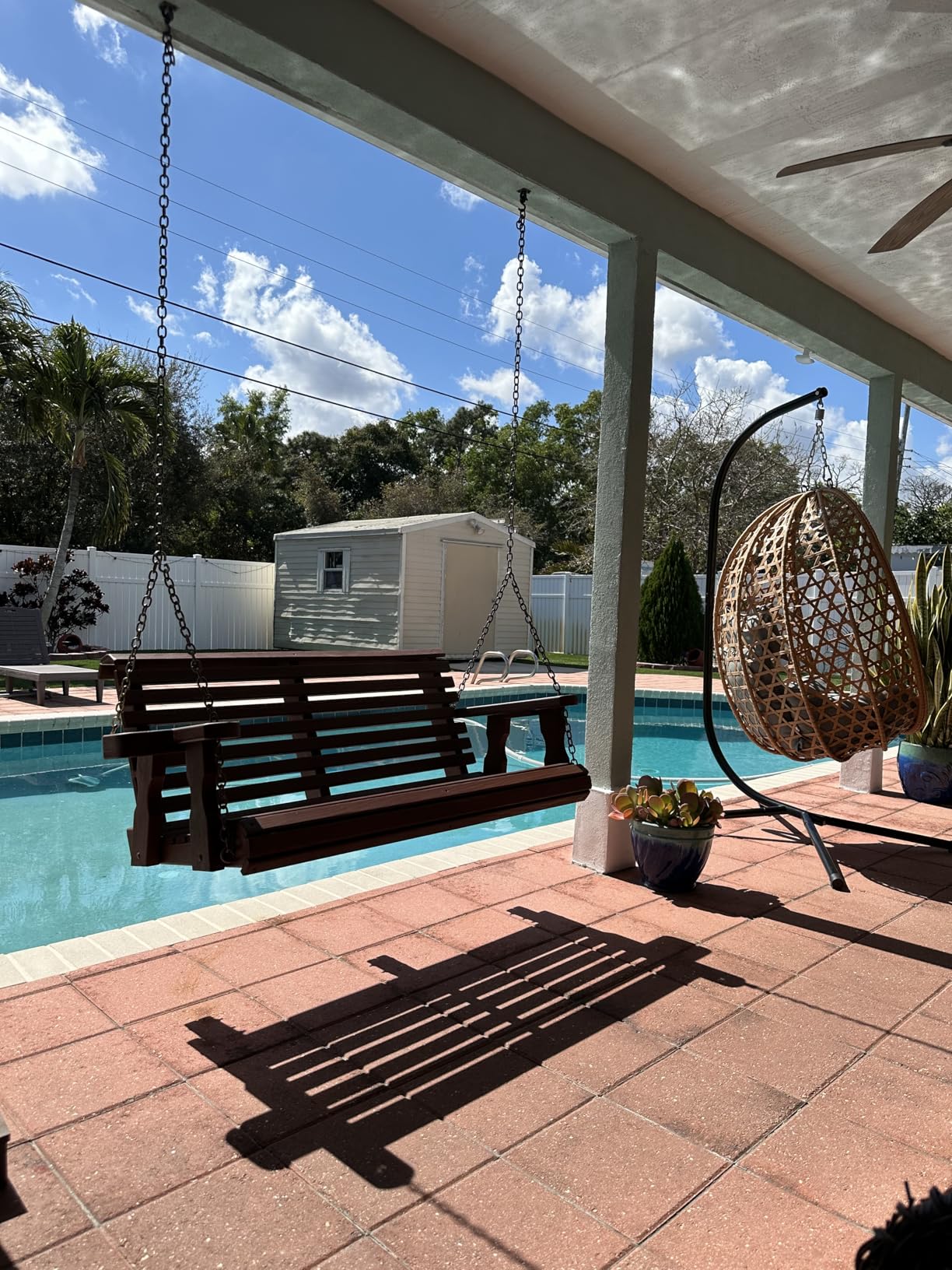 Amish Casual 5 Foot Roll Back Heavy Duty Wooden Porch Swing with Cup Holders in Cedar Stain - Amish Made in The USA from Treated Pine, Outdoor Hanging Bench Swing with 700 Lb. Weight Capacity customer photo 1