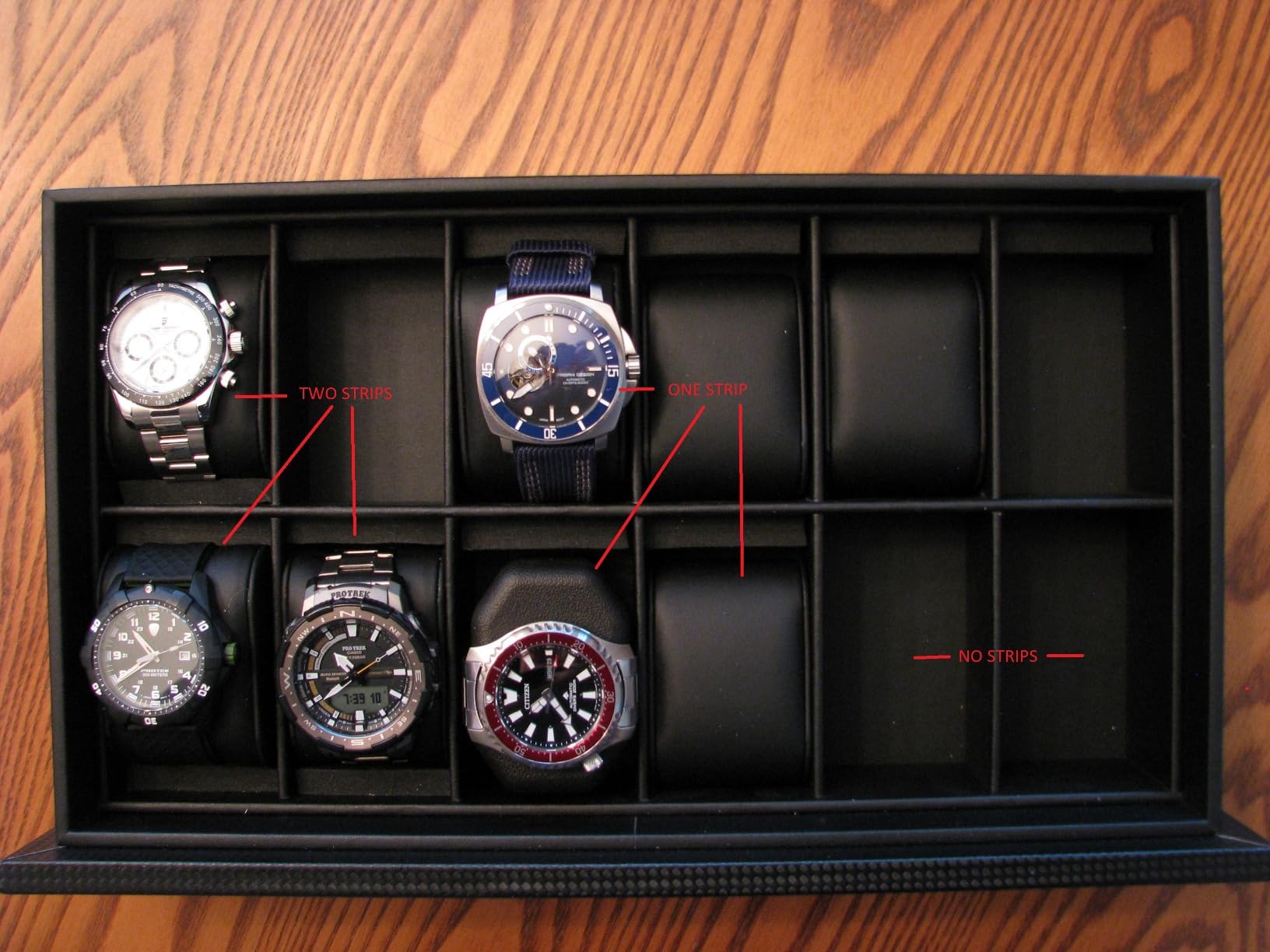 Glenor Co Watch Box for Men - 24 Slot Luxury Display Case Organizer, Carbon Fiber Design -Metal Buckle for Mens Jewelry Watches, Men's Storage Holder w Large Glass Top, Drawer & Leather Pillows- Black customer photo 1