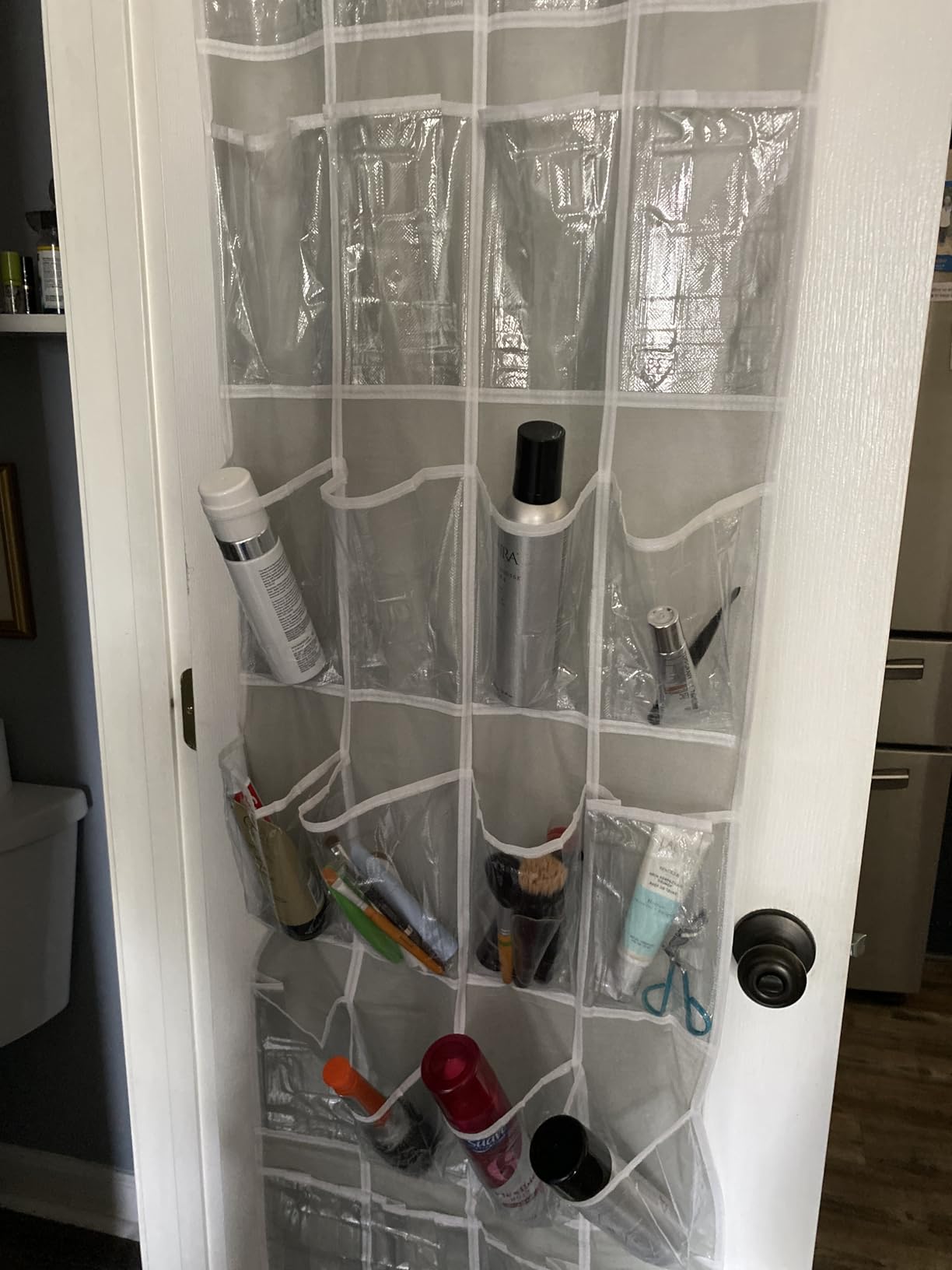 Simple Houseware 24 Pockets - Crystal Clear Over The Door Hanging Shoe Organizer, Gray (64'' x 19'') customer photo 1