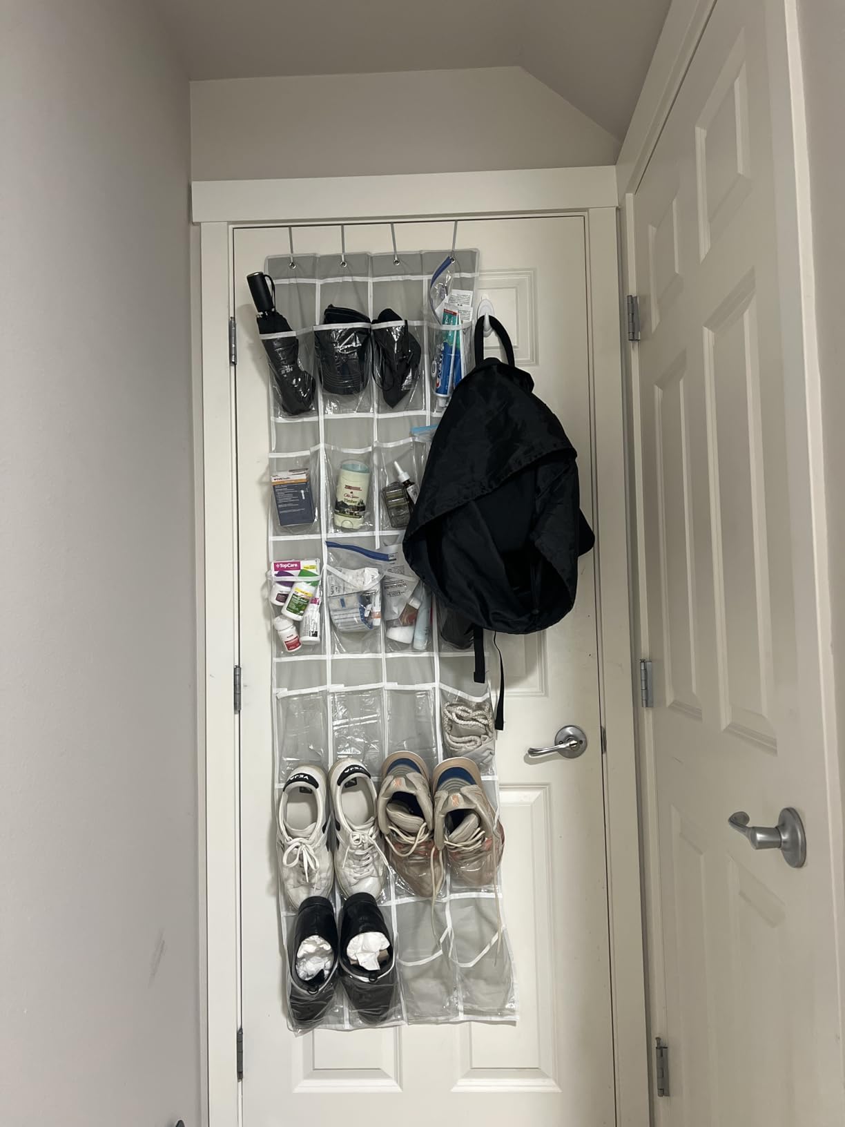Simple Houseware 24 Pockets - Crystal Clear Over The Door Hanging Shoe Organizer, Gray (64'' x 19'') customer photo 2
