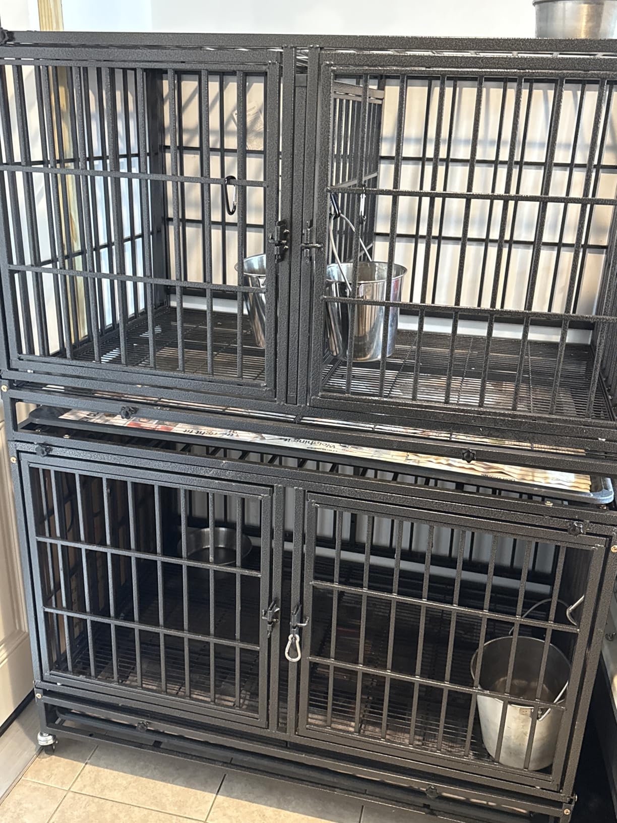 Homey Pet 37 inch Stackable Heavy Duty Dog Crate, Indestructible Escape Proof Dogs Cage Kennel with Lockable Wheels, Removable Tray & Metal Grid, Double Doors for High Anxiety Medium/Small Dogs customer photo 1