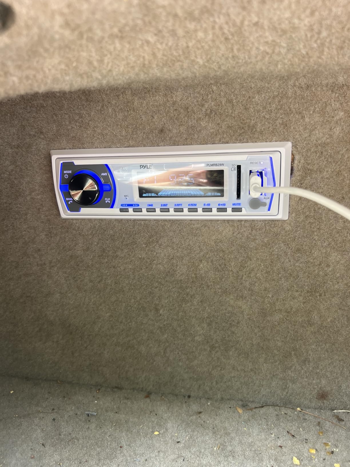 Pyle Marine Bluetooth Stereo Radio - 12v Single DIN Style Boat In dash Radio Receiver System with Built-in Mic, Digital LCD, RCA, MP3, USB, SD, AM FM Radio - Remote Control - PLMRB29B (Black) customer photo 1