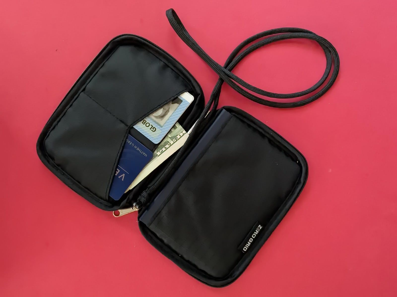 Zero Grid RFID Passport Holder & Travel Wallet, Zippered Wallet for Men & Women, Fits Passport, Cards, Cash, Tickets, ID, Sim Card, AirTag; Premium & Compact Travel Document Holder - Midnight Black customer photo 2