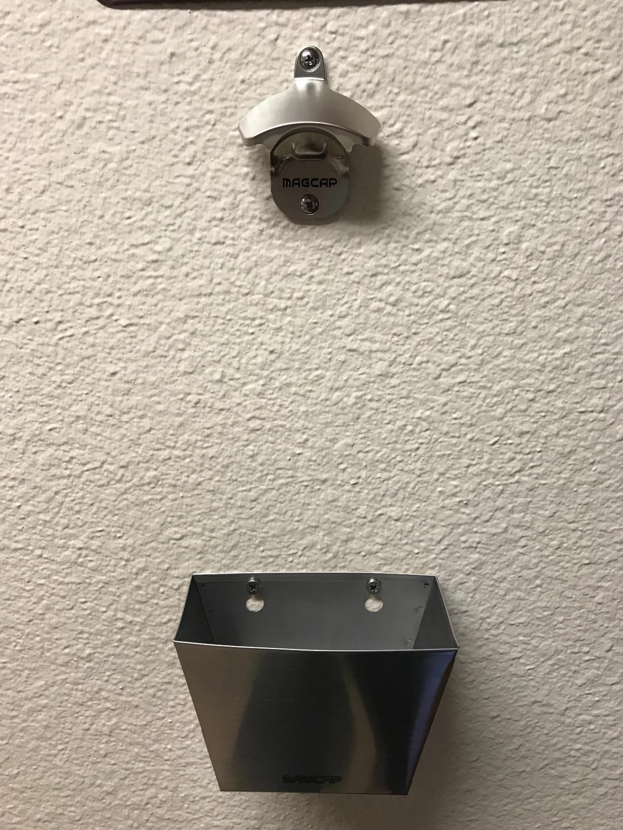 Magnetic Wall Mounted Bar - Style Bottle Opener and Bottle Cap Catcher Set for Beer and Sodas - Stylish, Easy to Install and Effortless to Use - Collects the Caps so You Don't Have to! customer photo 2