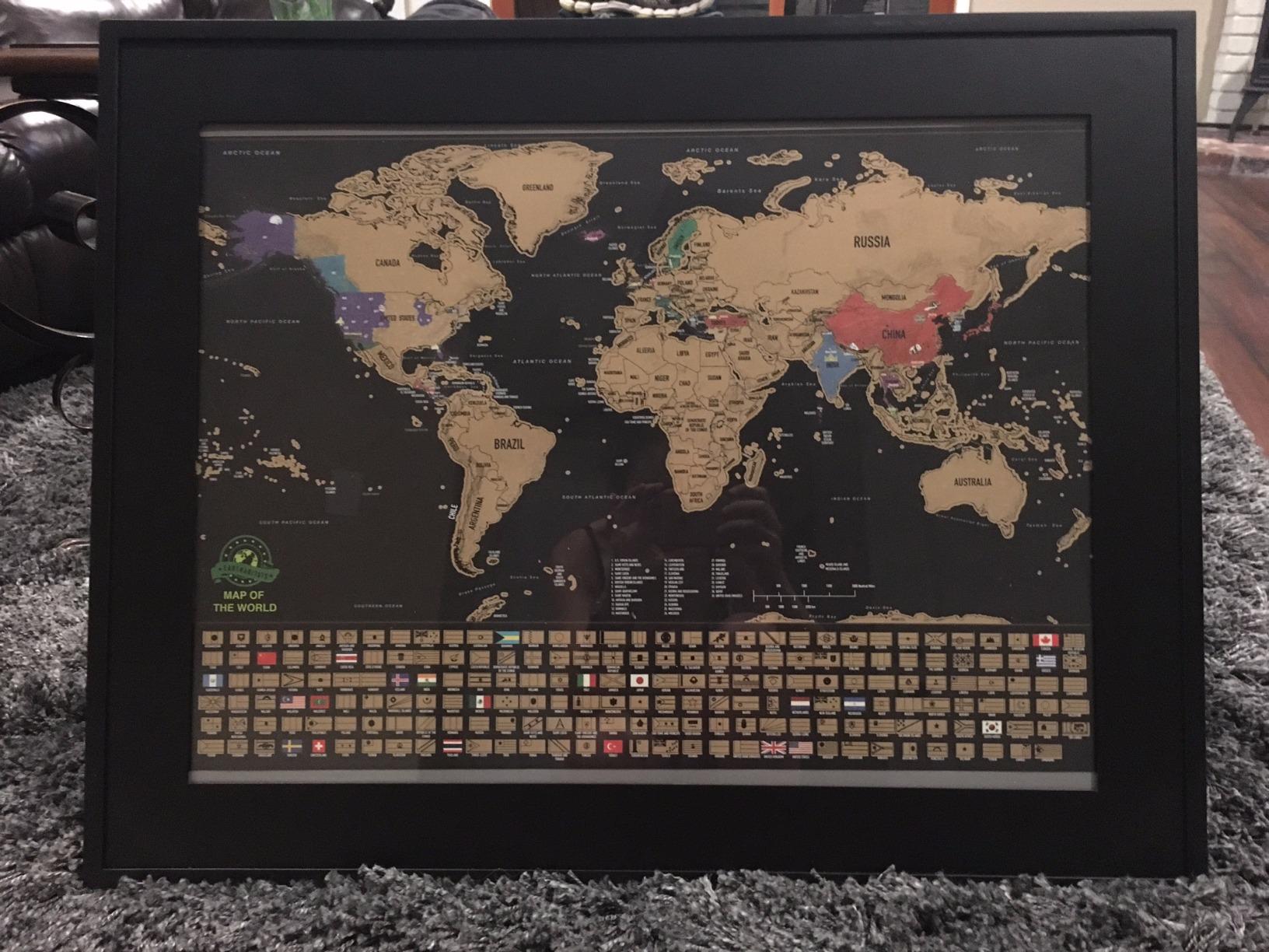 Scratch Off World Map Poster - Deluxe Travel Map, Scratch Off Map of The World with US States and Country Flags, Tracks Where You Have Been, Full Accessories Set, Gift for Travelers, by Earthabitats customer photo 2