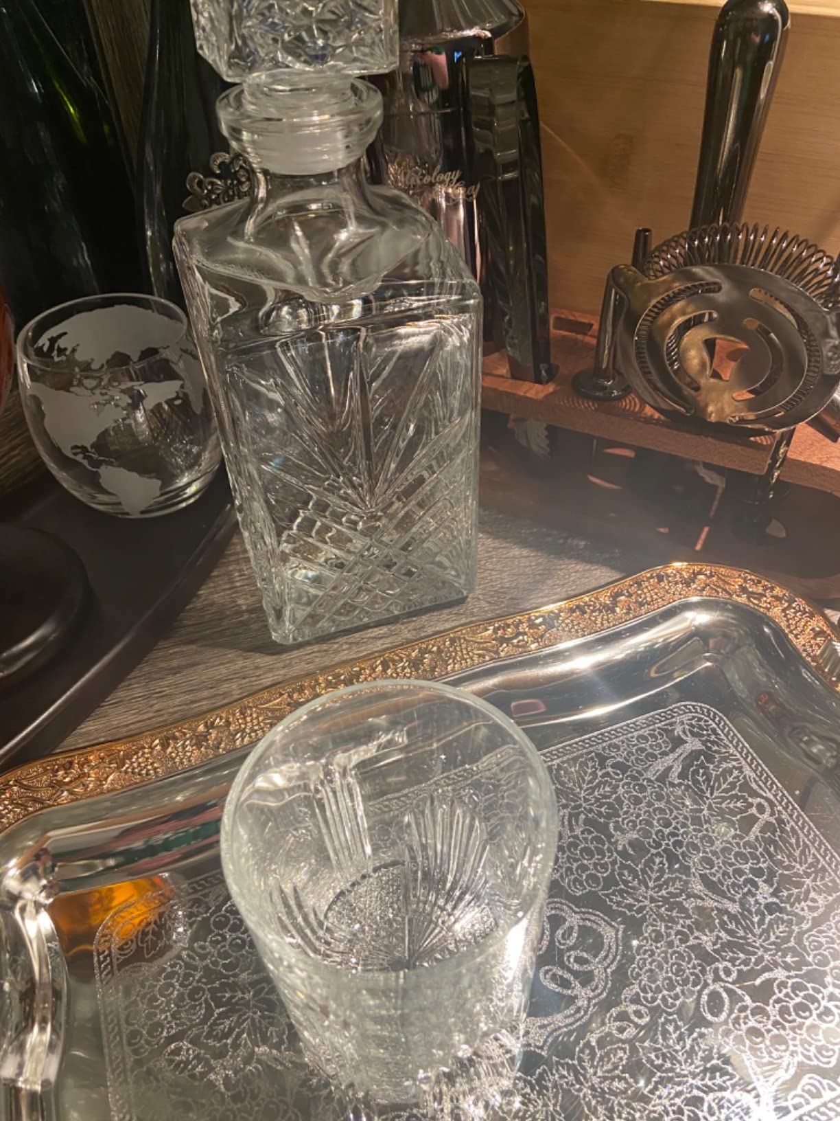 Paksh Novelty Whiskey Decanter Set - 7-Piece Italian Crafted Glass Decanter & Whiskey Glasses Set - Holiday Whiskey Gifts for Men and Women w/ Ornate Stopper and 6 Cocktail Glasses, Red customer photo 1
