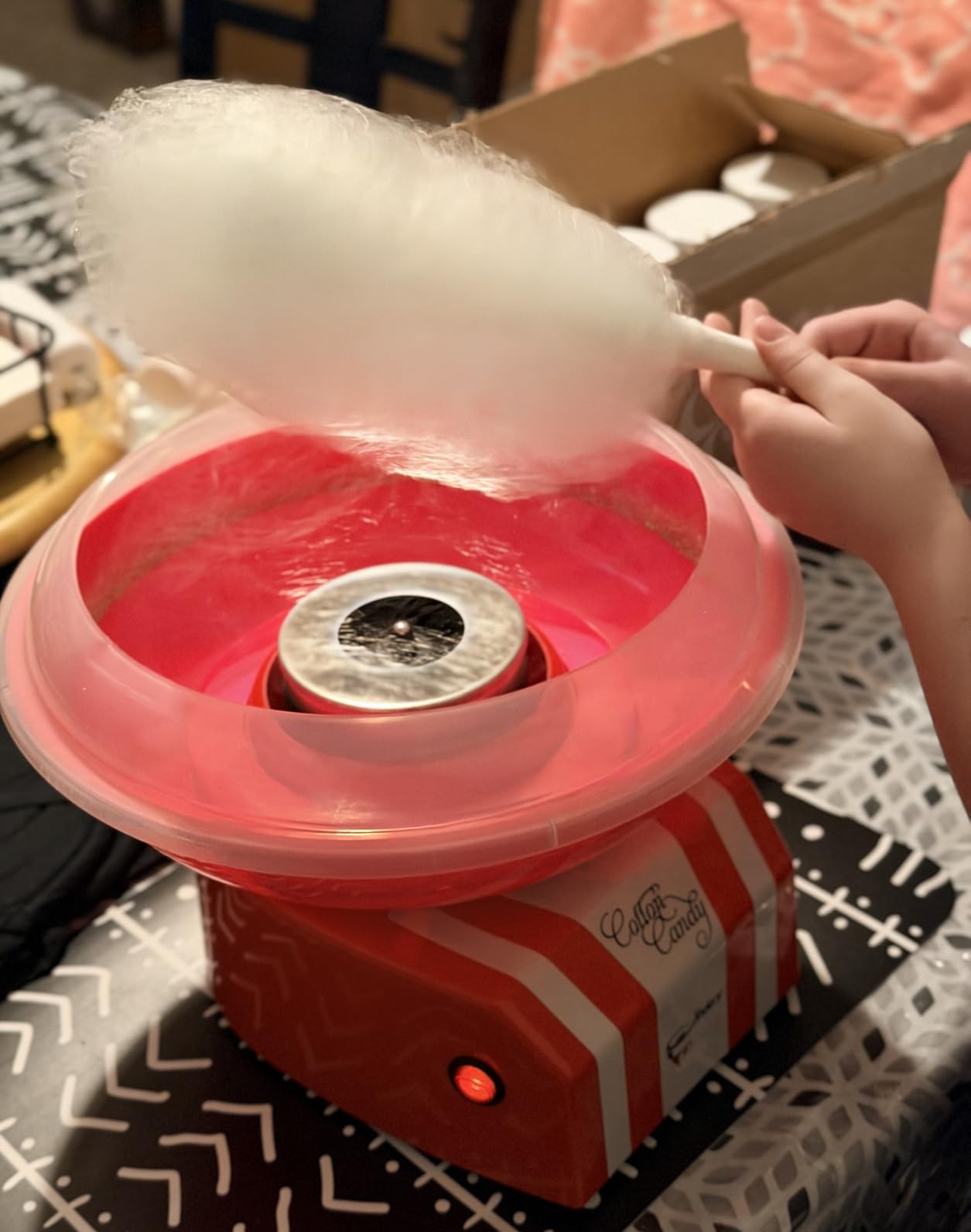 The Candery Cotton Candy Machine - Bright, Colorful Style- Makes Hard and Sugar Free Candy, Sugar Floss, Homemade Sweets for Birthday Parties - Includes 10 Cones & Scooper customer photo 2