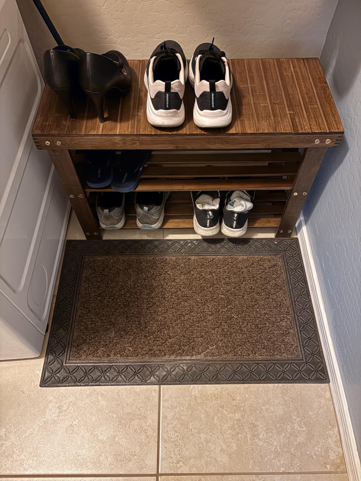 SONGMICS Shoe Rack Bench, 3-Tier Bamboo Shoe Storage Organizer, Entryway Bench, Holds Up to 286 lb customer photo 2