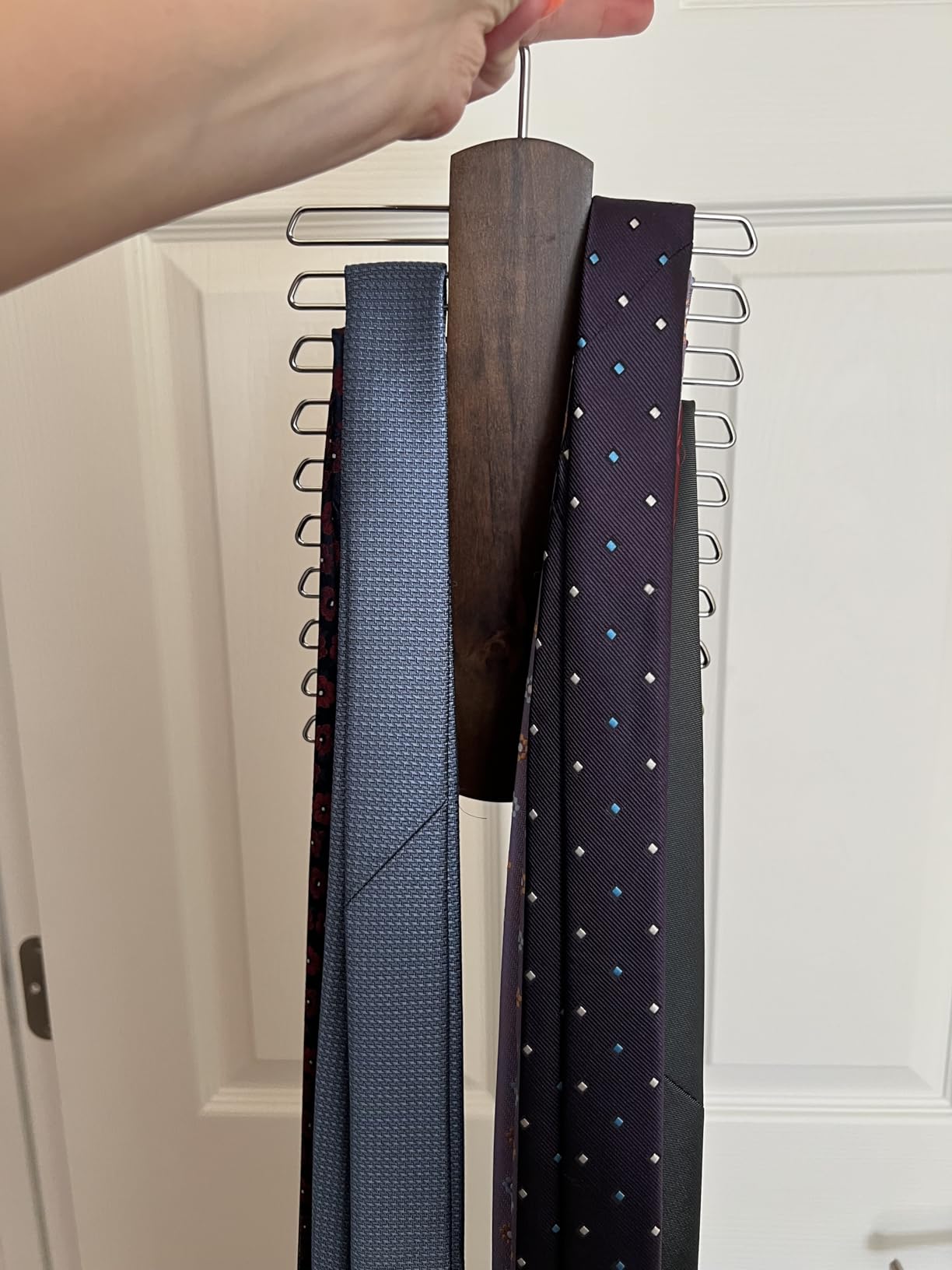 Umo Lorenzo Premium Wooden Necktie and Belt Hanger, Walnut Wood Center Organizer and Storage Rack with a Non-Slip Finish - 20 Hooks (Wooden) customer photo 2