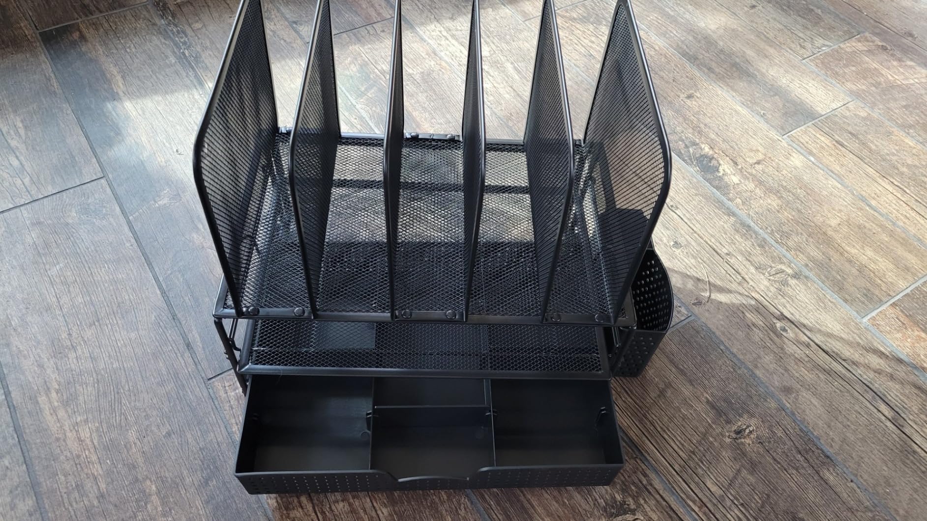 Simple Houseware Mesh Desk Organizer with Sliding Drawer, Double Tray and 5 Upright Sections, Black customer photo 2