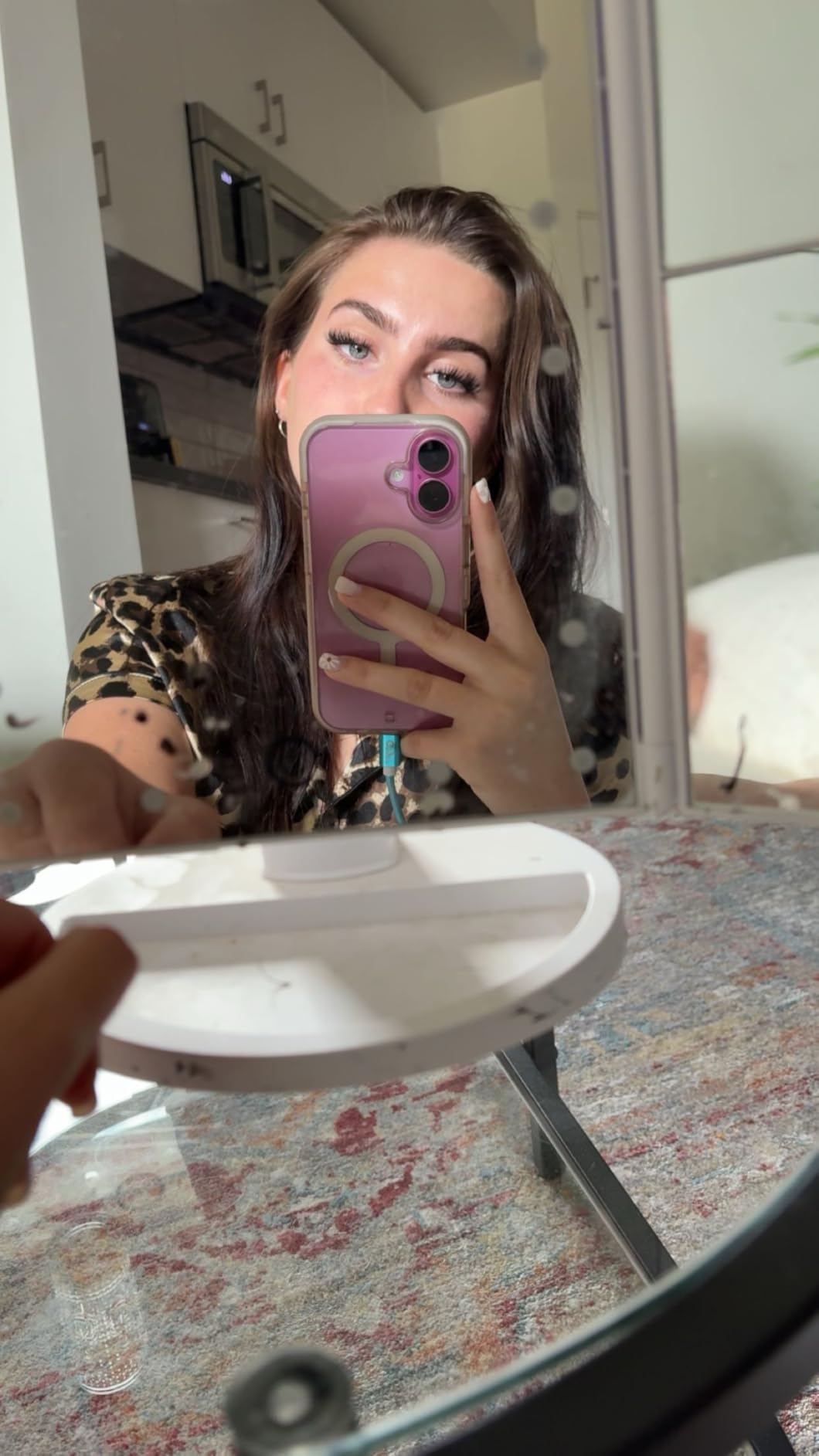 deweisn Dresser Mount Tri-Fold Lighted Vanity Mirror with 21 LED Lights, Touch Screen and 3X/2X/1X Magnification, Two Power Supply Modes Make Up Mirror,Travel Mirror customer photo 1