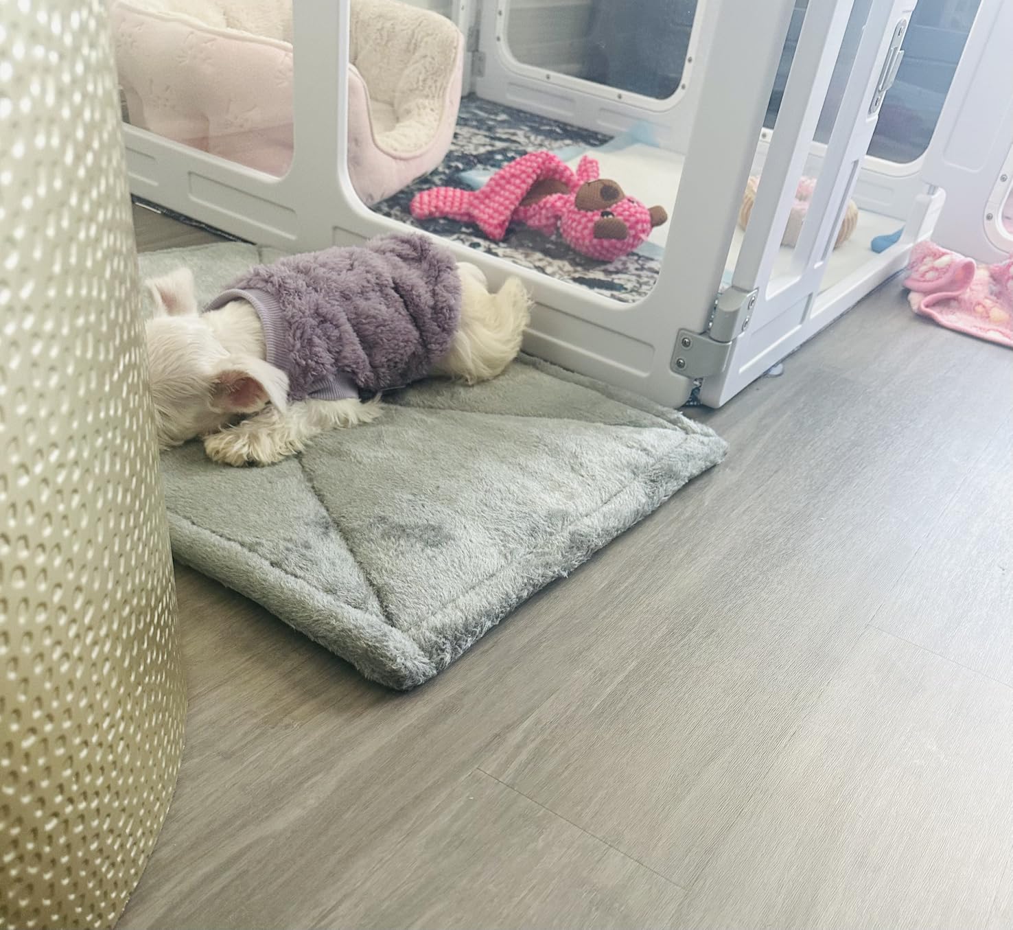 FurHaven ThermaNAP Self Warming Cat Mat, Dog Bed for Crates with Self-Warming Technology for Cozy Rest, Fully Machine Washable, Small, Plush Faux Fur, Gray customer photo 1