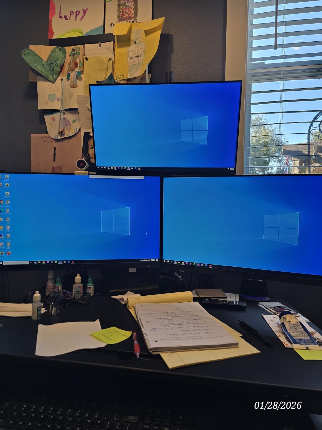 WALI Triple Monitor Mount for 13-27 inch Computer Screens, 3 Monitor Desk Mount, Holds up to 22 lbs, Adjustable Triple Monitors Stand with Swivel Tilt Rotation, 75x75/100x100mm (M003), Black customer photo 1