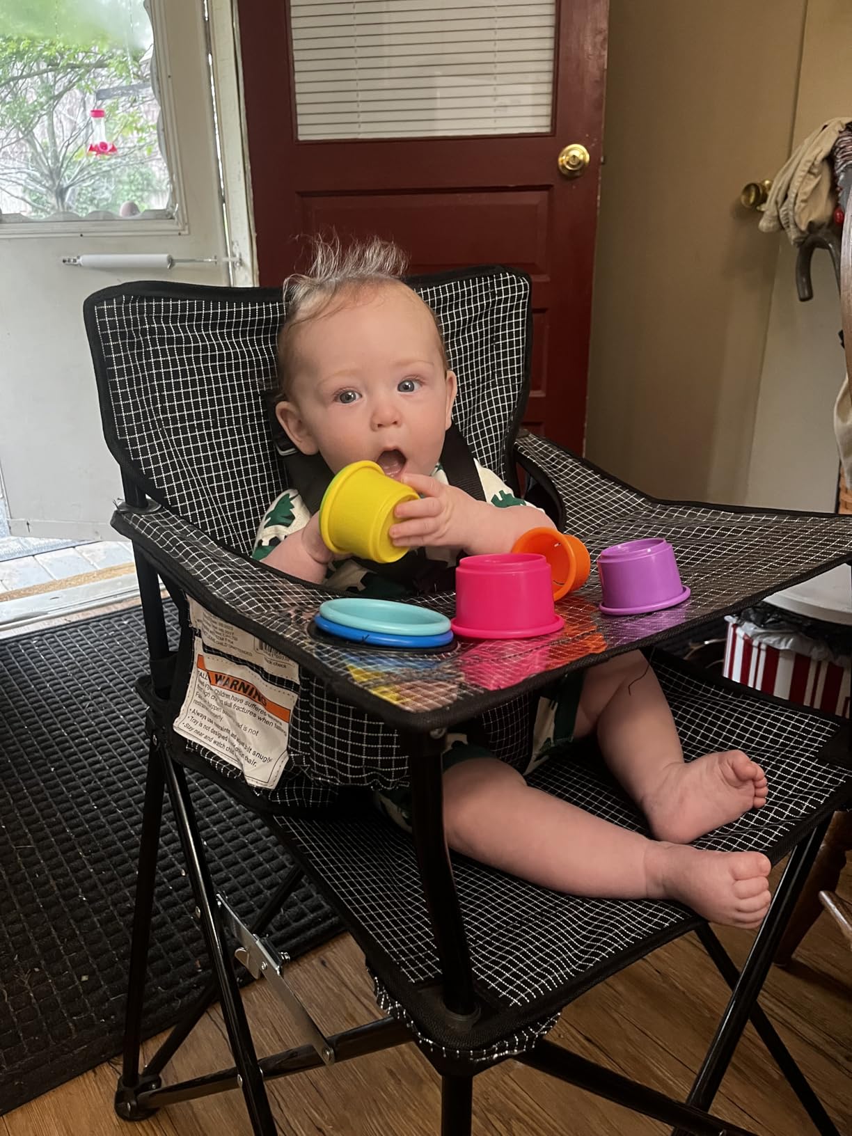 ciao! Baby Portable High Chair for Babies and Toddlers, Compact Folding Travel High Chair with Carry Bag for Outdoor Camping, 1 Count (Pack of 1) (Grey Check) customer photo 1