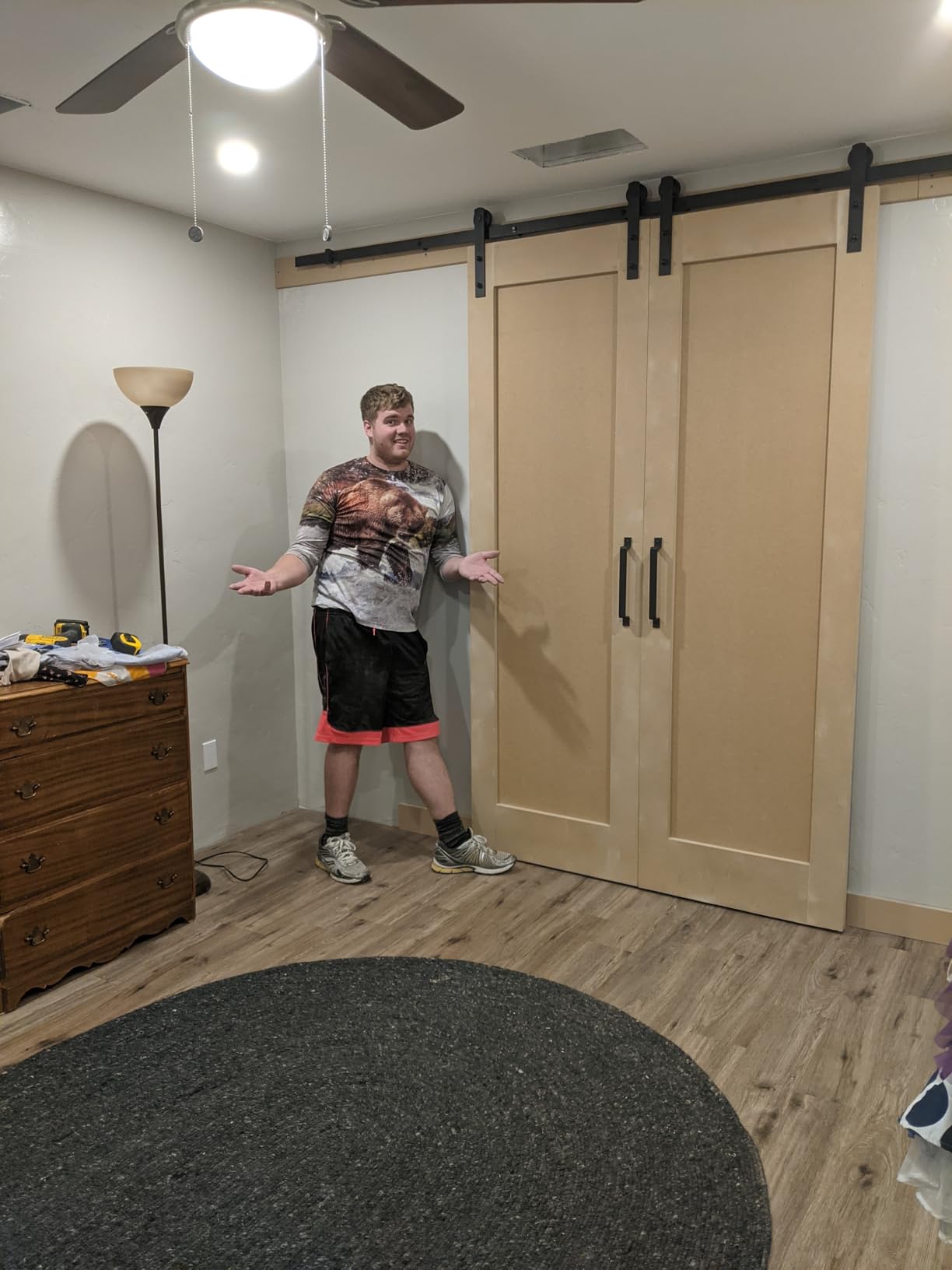 SMARTSTANDARD 12FT Heavy Duty Double Door Sliding Barn Door Hardware Kit,Smoothly and Quietly-Easy to Install-Includes Step-by-Step Installation Instruction Fit 36