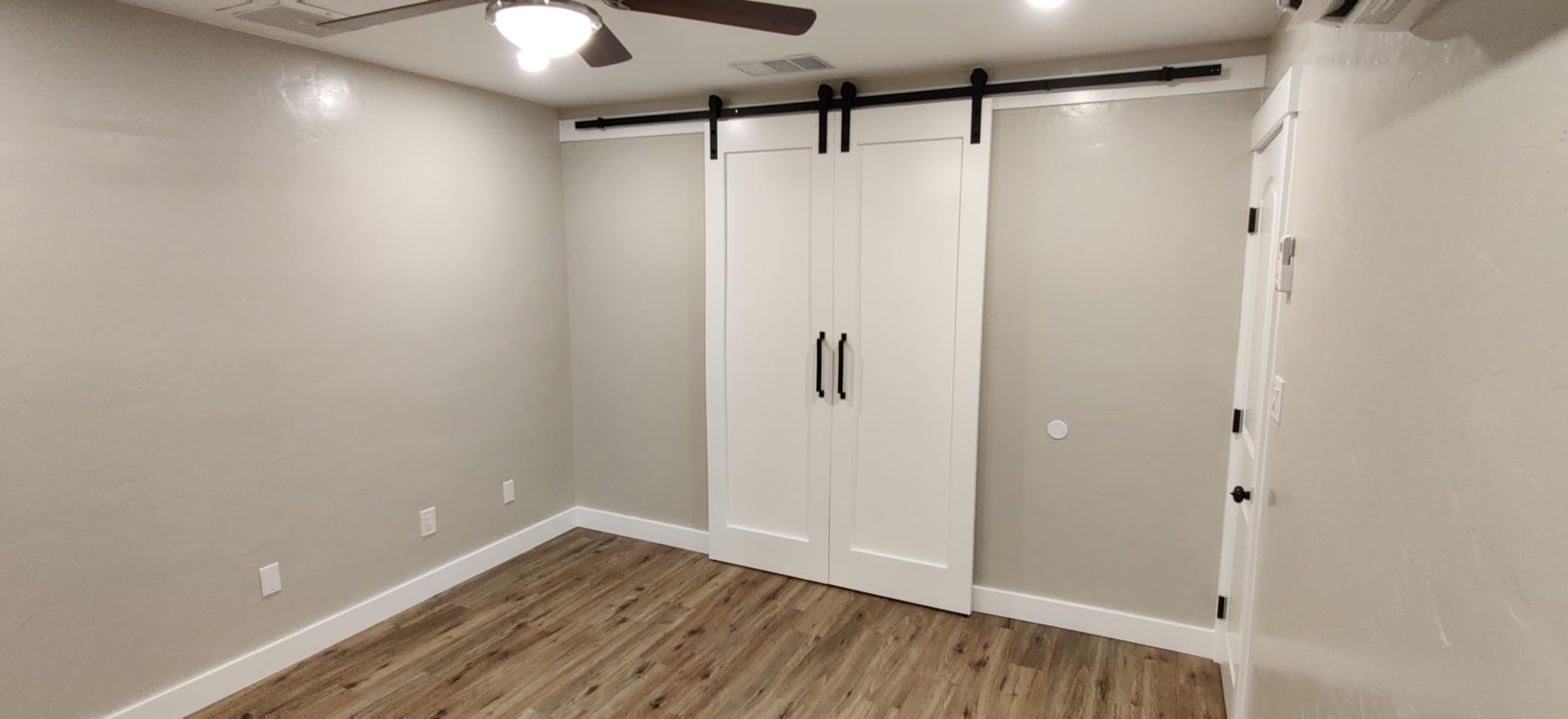 SMARTSTANDARD 12FT Heavy Duty Double Door Sliding Barn Door Hardware Kit,Smoothly and Quietly-Easy to Install-Includes Step-by-Step Installation Instruction Fit 36