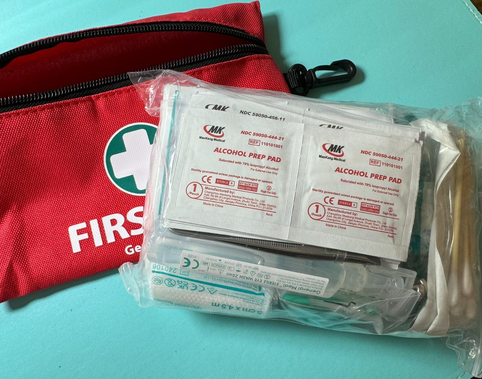 General Medi Mini First Aid Kit, 110 Piece Small First Aid Kit - Includes Emergency Foil Blanket, Scissors for Travel, Home, Office, Vehicle, Camping, Workplace & Outdoor (Red) customer photo 2