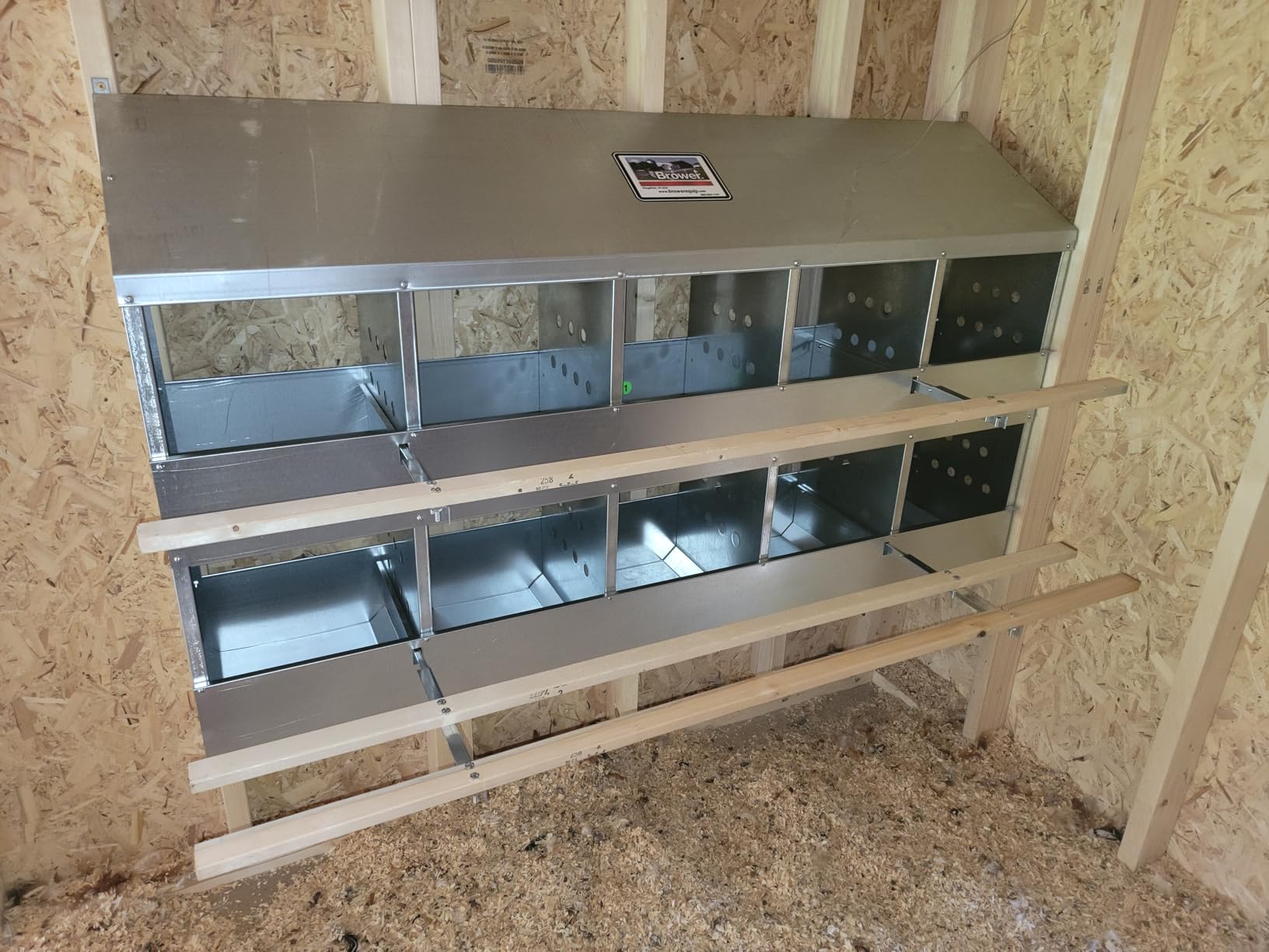 Brower 2-Tier 6-Hole Galvanized Steel Chicken Nesting Box, 30 to 40 Hen Capacity - Outdoor Poultry Laying Station with Hinged Folding Perches, Ventilated Design & Slanted Roof - Made in the USA customer photo 1