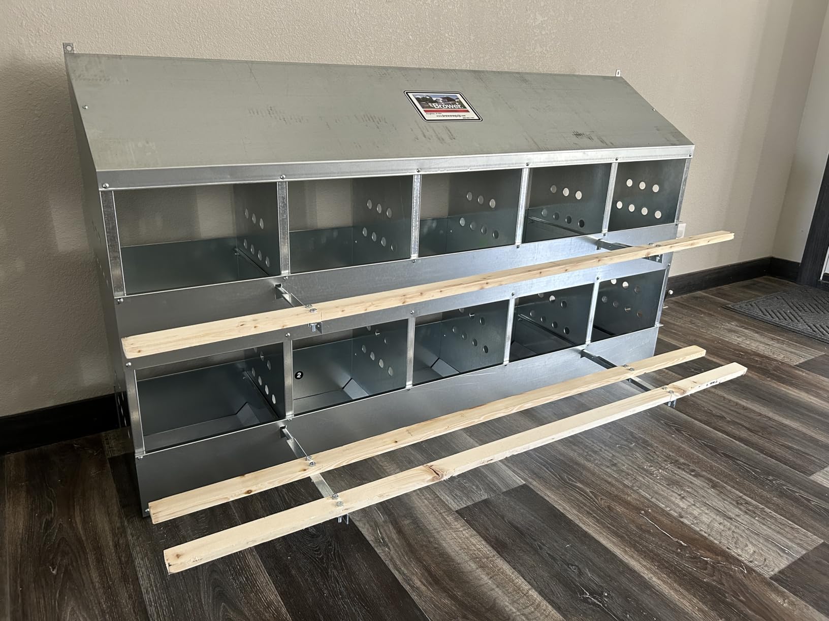Brower 2-Tier 6-Hole Galvanized Steel Chicken Nesting Box, 30 to 40 Hen Capacity - Outdoor Poultry Laying Station with Hinged Folding Perches, Ventilated Design & Slanted Roof - Made in the USA customer photo 2