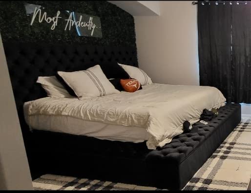 Meridian Furniture Bliss Collection Modern | Contemporary Velvet Upholstered Bed with Deep Button Tufting and Storage Compartments in Rails and Footboard, Black, King customer photo 2