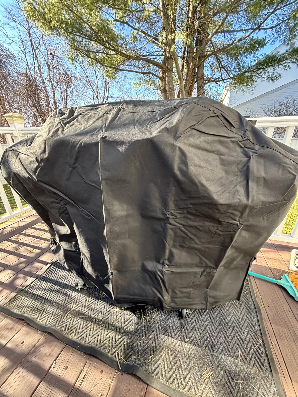 SunPatio Grill Cover 55 Inch, Outdoor Heavy Duty Waterproof Barbecue Gas Cover, UV & Fade Resistant, All Weather Protection Compatible for Weber Charbroil Nexgrill Kenmore Grills and More, Black customer photo 2