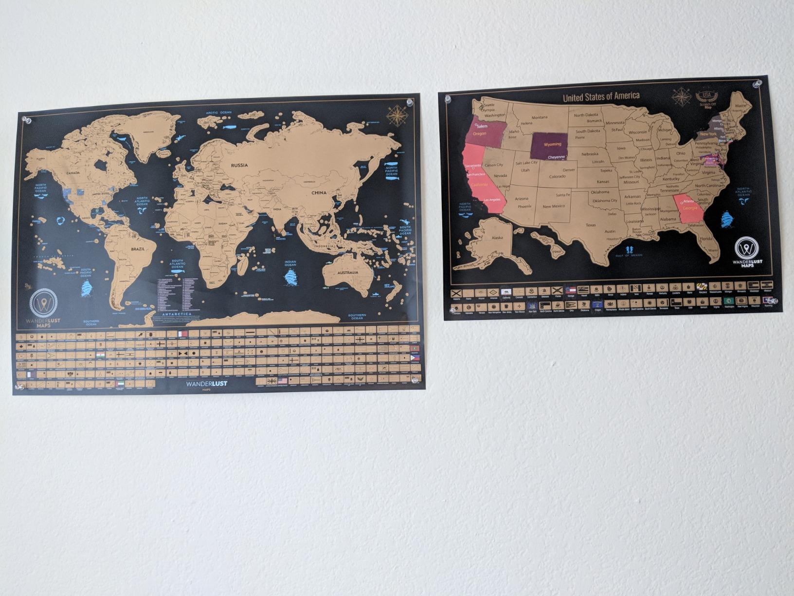 Two Scratch-Off Maps: World Map 17x24 + USA Map - Deluxe Travel Posters - Colorful Countries, US States, and Flags - Easy Scratch-Off Maps with Accessories for Travel Lovers - Name Tag Gift Box customer photo 2