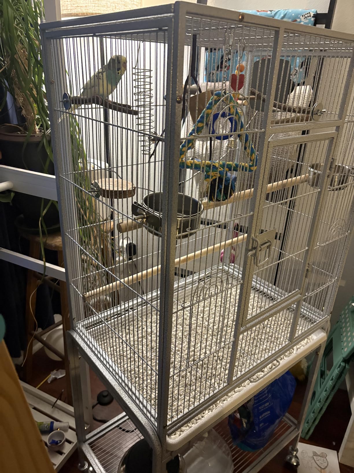 ZENY 53-Inch Bird Flight Cage, Wrought Iron Standing Large with Rolling Stand for Cockatiels Pet Parrot Parakeet Lovebird Canary Finch (Black) customer photo 2