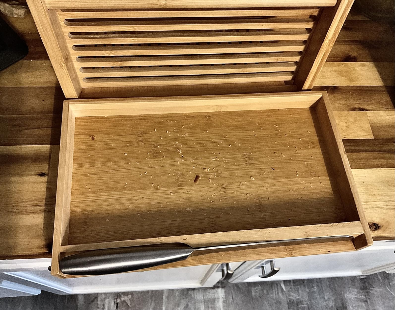 Bread Slicer for Homemade Bread - Adjustable Bamboo Bread Cutter with Knife, Foldable Slicing Guide & Crumb Tray - Bread Loaf Slicer for Sourdough, Cakes, Bagels, Loaves - Kitchen Gadgets Baking Gifts customer photo 1