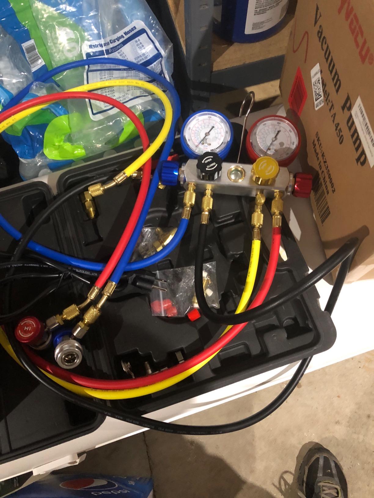 Orion Motor Tech 4 Way AC Gauge Set for R410a R22 R134a Refrigerant, 4 Valve Automotive AC Manifold with 5ft Hoses, R410a Adapters, Can Tap customer photo 2