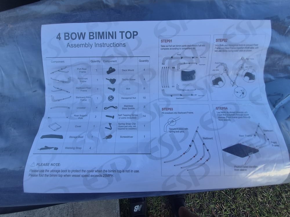 Naviskin 10 Optional Colors Available 3-4 Bow 13 Different Size Bimini Top Cover Includes Mounting Hardwares,Storage Boot with 1 Inch Aluminum Frame customer photo 1