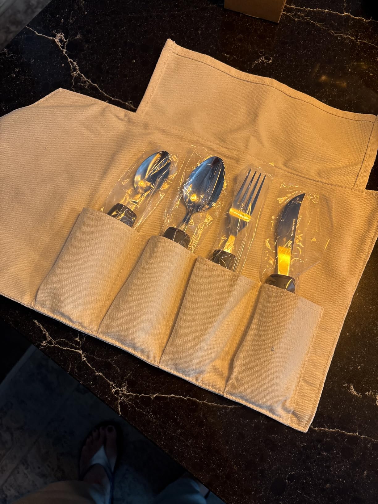 BUNMO Adaptive Utensils for Elderly, Arthritis, Weak Hand Grip, Tremors & Handicapped - Convenient Travel Pouch - 3.35oz Lightweight - Stainless Steel - Eat Independently - Adaptive Blue 4 Piece Set customer photo 2