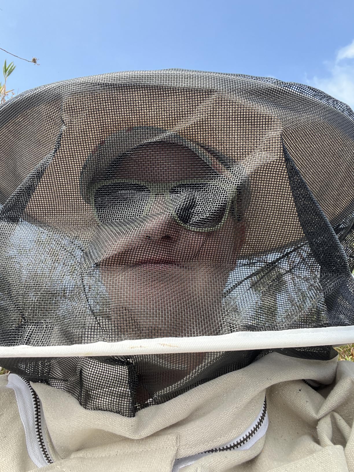 Bee Jacket with Veil - Natural Canvas Bee Suit Jacket with Elastic Waist & Cuffs, YKK Brass Zippers, 3 Utility Pockets. Removable Round Hood Interchangeable with Forest Beekeeping Suit. (2XL) customer photo 1