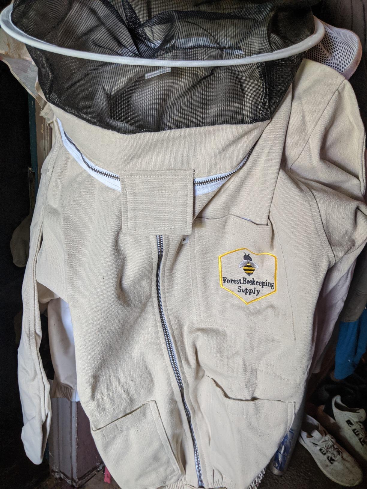 Bee Jacket with Veil - Natural Canvas Bee Suit Jacket with Elastic Waist & Cuffs, YKK Brass Zippers, 3 Utility Pockets. Removable Round Hood Interchangeable with Forest Beekeeping Suit. (2XL) customer photo 2