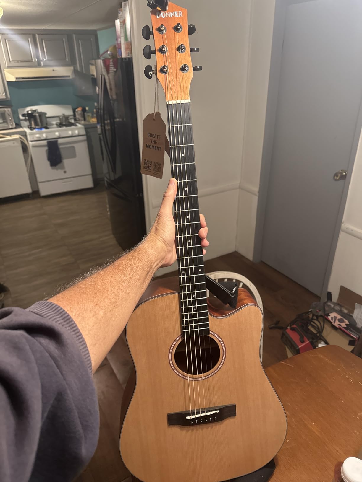 Donner Acoustic Guitar for Beginner Adult Full Size Cutaway Acustica Guitarra Bundle Kit with Free Online Lesson Bag Strap Tuner Capo Pickguard String Pick, Right Hand 41