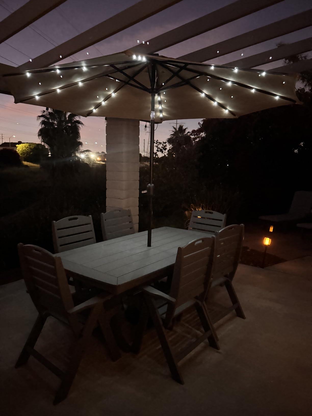 Sunnyglade 9' Solar LED Lighted Patio Umbrella with 8 Ribs/Tilt Adjustment and Crank Lift System (Light Tan) customer photo 1