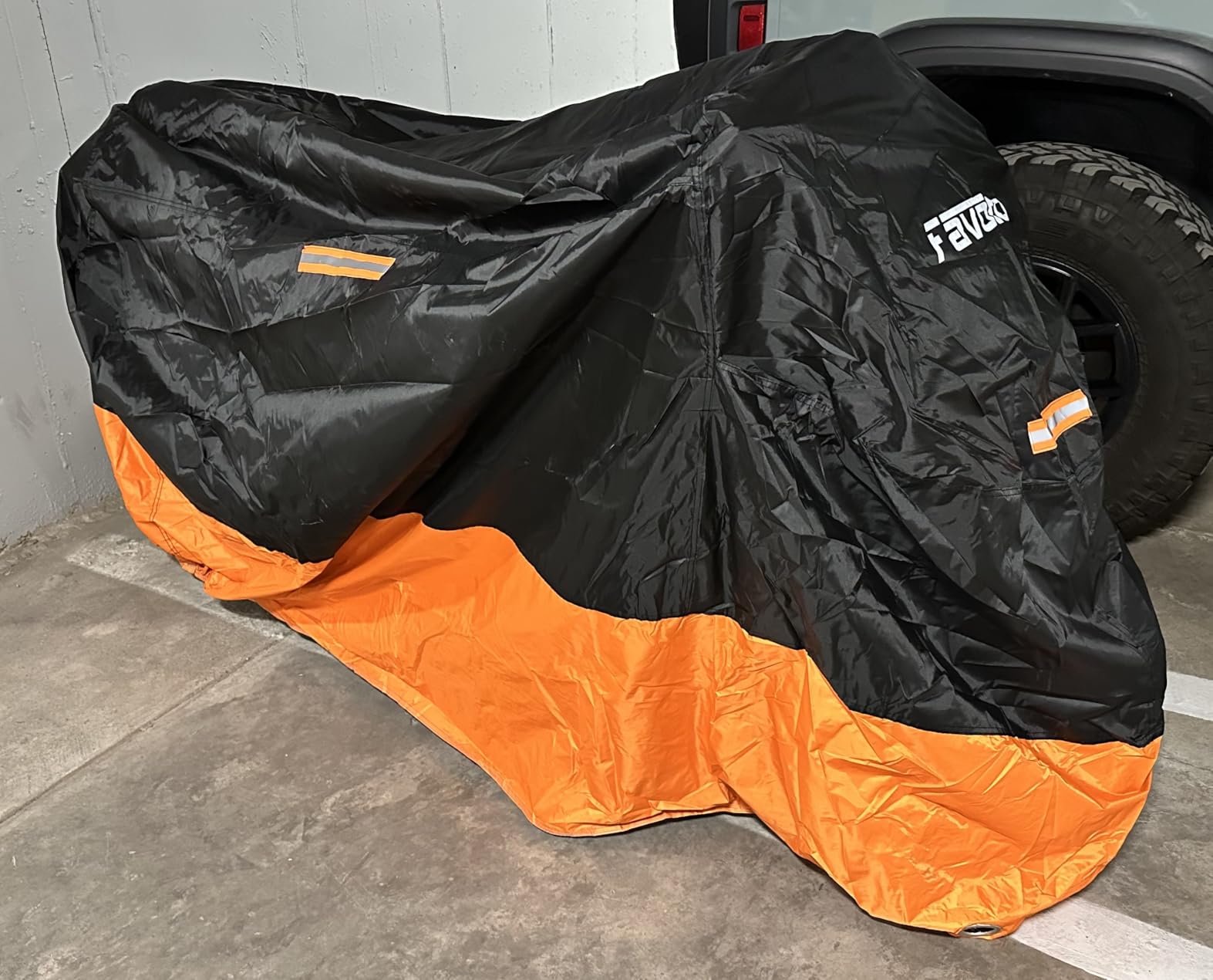 Favoto Motorcycle Cover Waterproof Outdoor All Season Weather Sun Rain Protection Night Reflective with Lock-Holes & Storage Bag Fits up to 96.5
