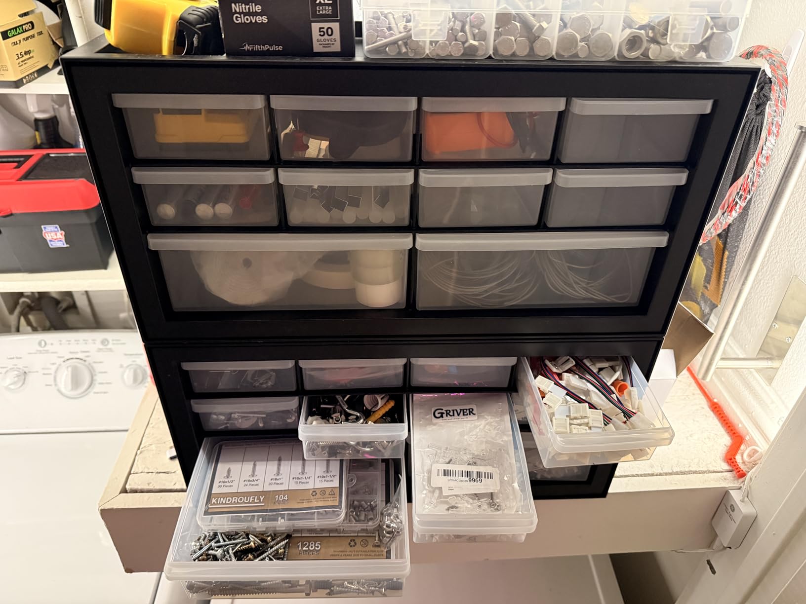 IRIS USA Screw Tool Organizer Small Parts Cabinet, 44-Drawer, Electronics Hardware Nuts and Bolts Plastic Storage Drawers Garage Storage, Stackable Bead Craft Organizer Building Bricks Sorter, Black customer photo 2