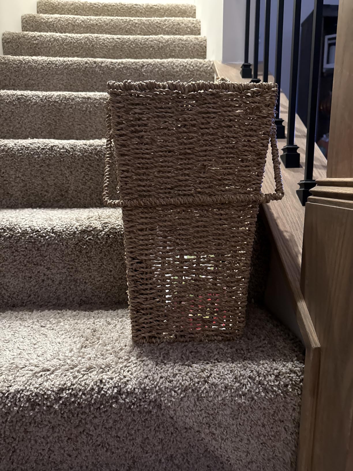 Household Essentials Wicker Stair Basket, Wicker Step Organizer with Handles, Use to Collect and Transport Items from Floor to Floor customer photo 1