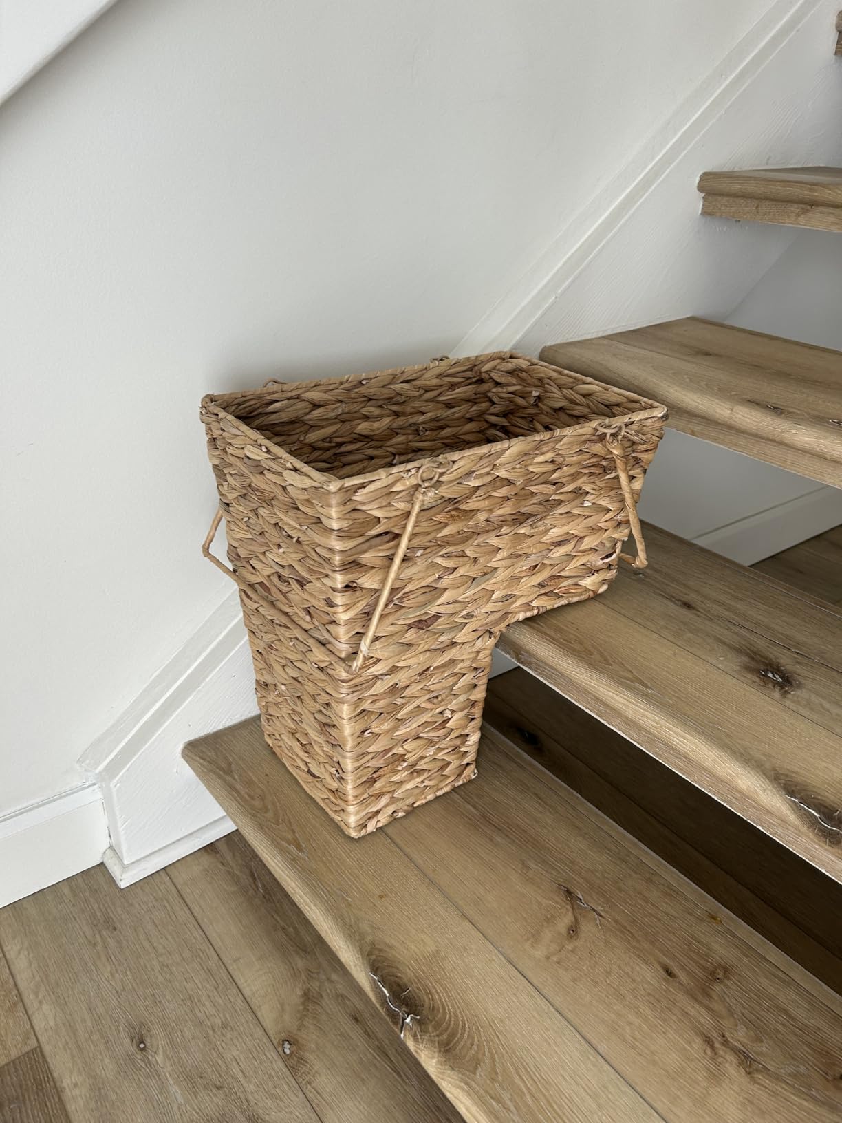 Household Essentials Wicker Stair Basket, Wicker Step Organizer with Handles, Use to Collect and Transport Items from Floor to Floor customer photo 2